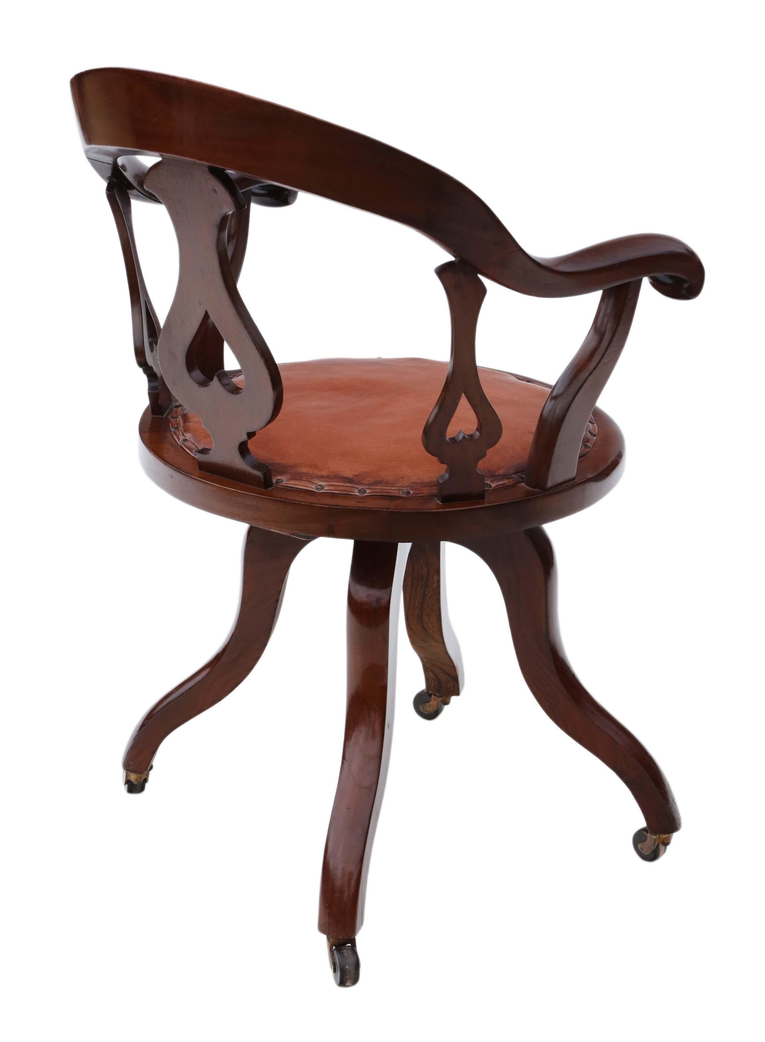 Early 20th Century Victorian Mahogany and Leather Swivel Desk Office Chair