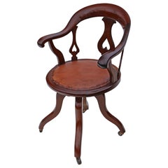 Antique Victorian Mahogany and Leather Swivel Desk Office Chair