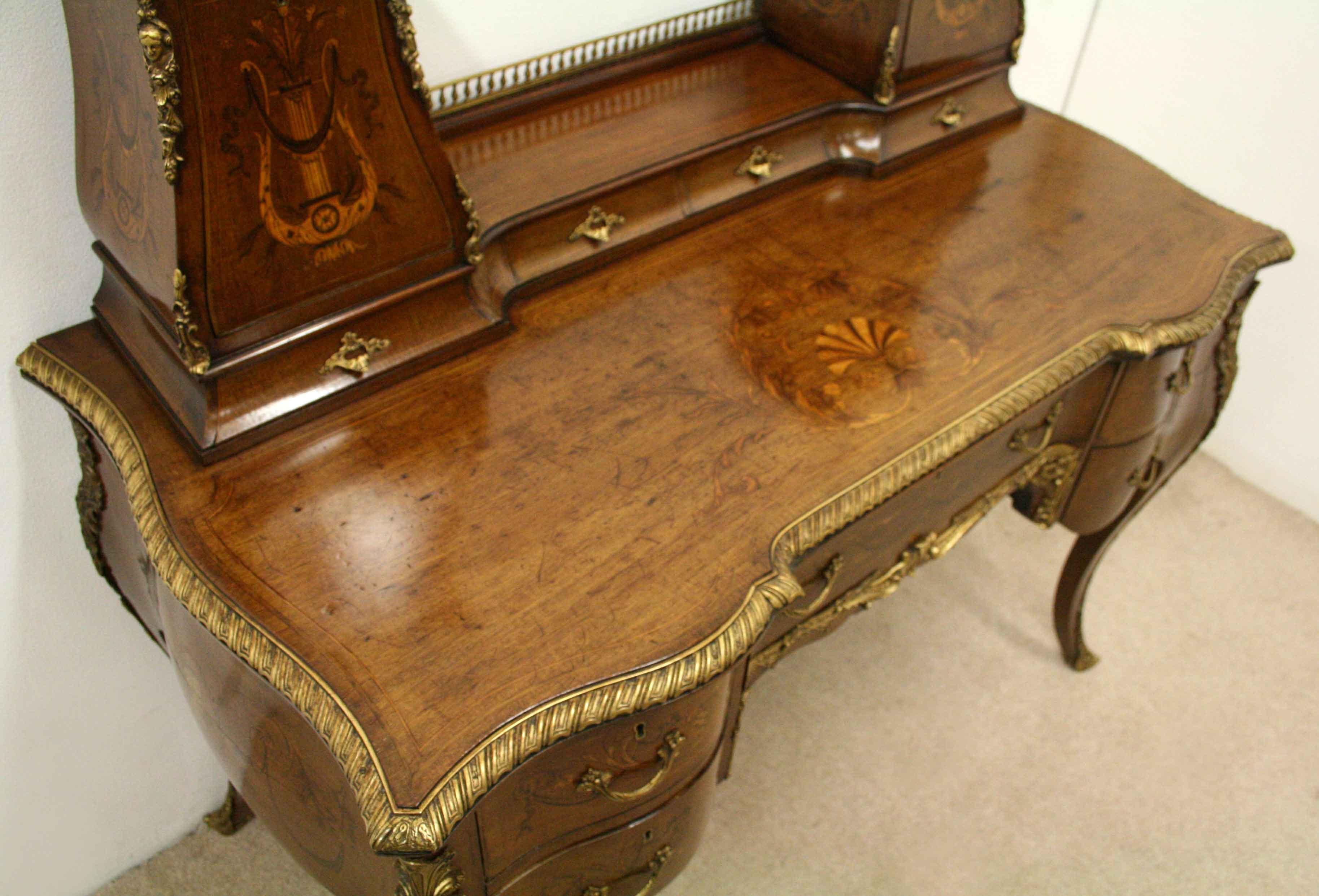 Victorian Mahogany and Marquetry Writing Desk by Edward Roberts For Sale 6