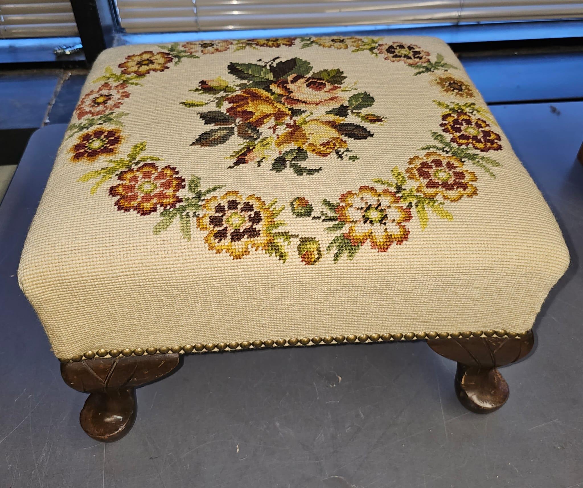 American Victorian Mahogany and Needlepoint Upholstered Footstool For Sale