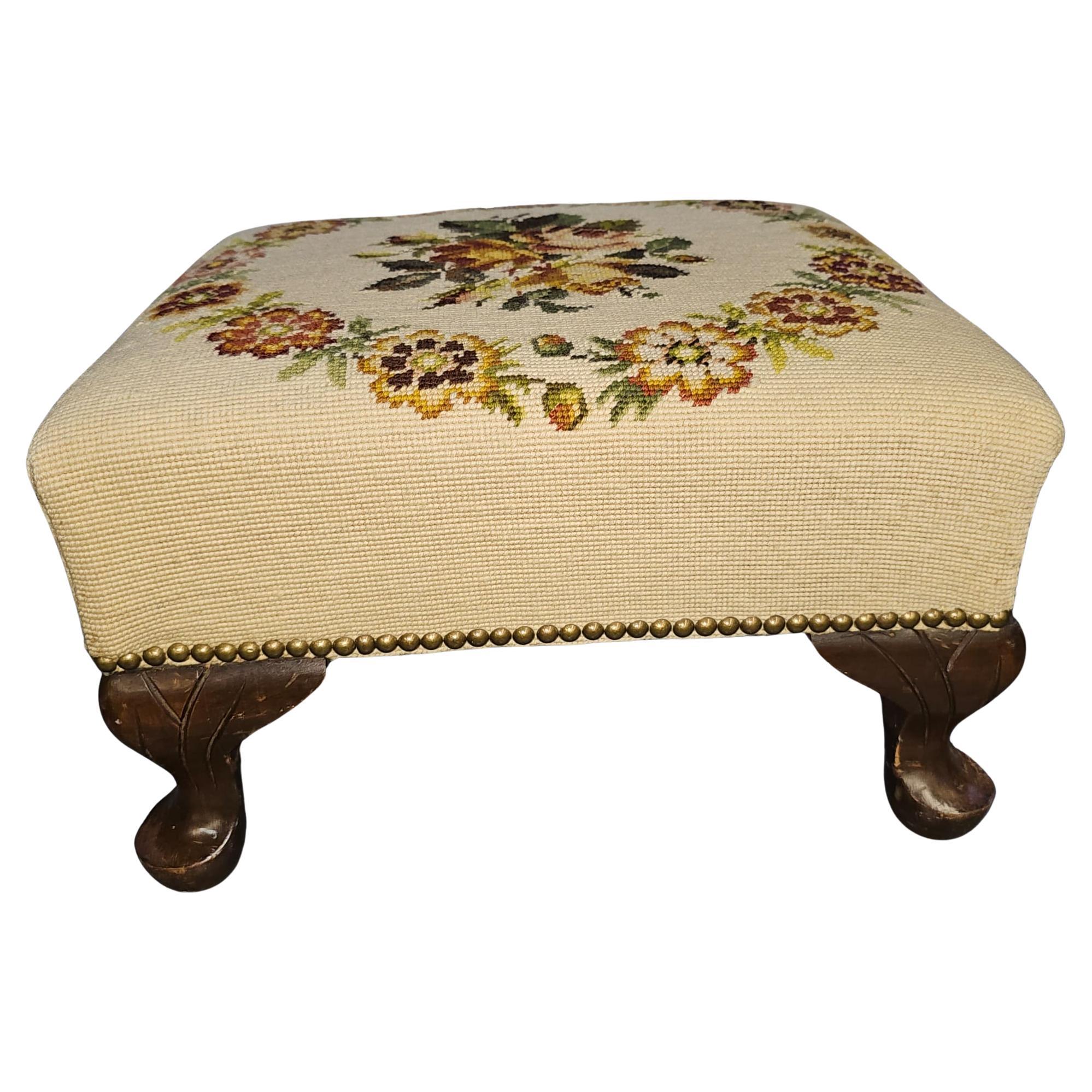 Victorian Mahogany and Needlepoint Upholstered Footstool For Sale