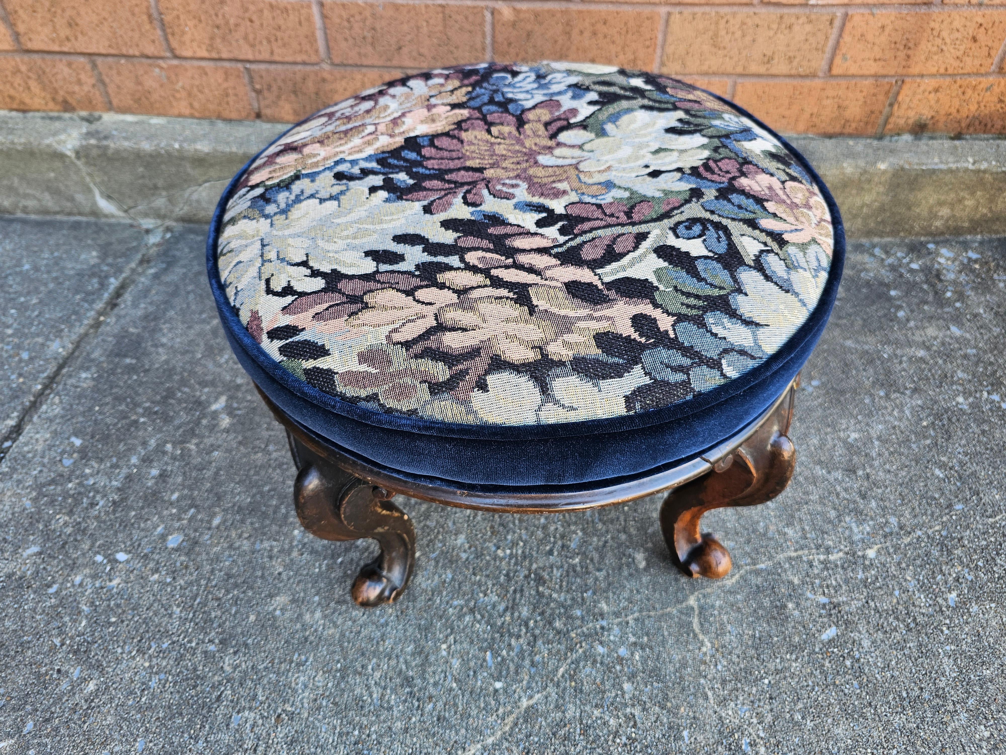 American Victorian Mahogany and Tapestry and Velvet Upholstered Footstool  For Sale