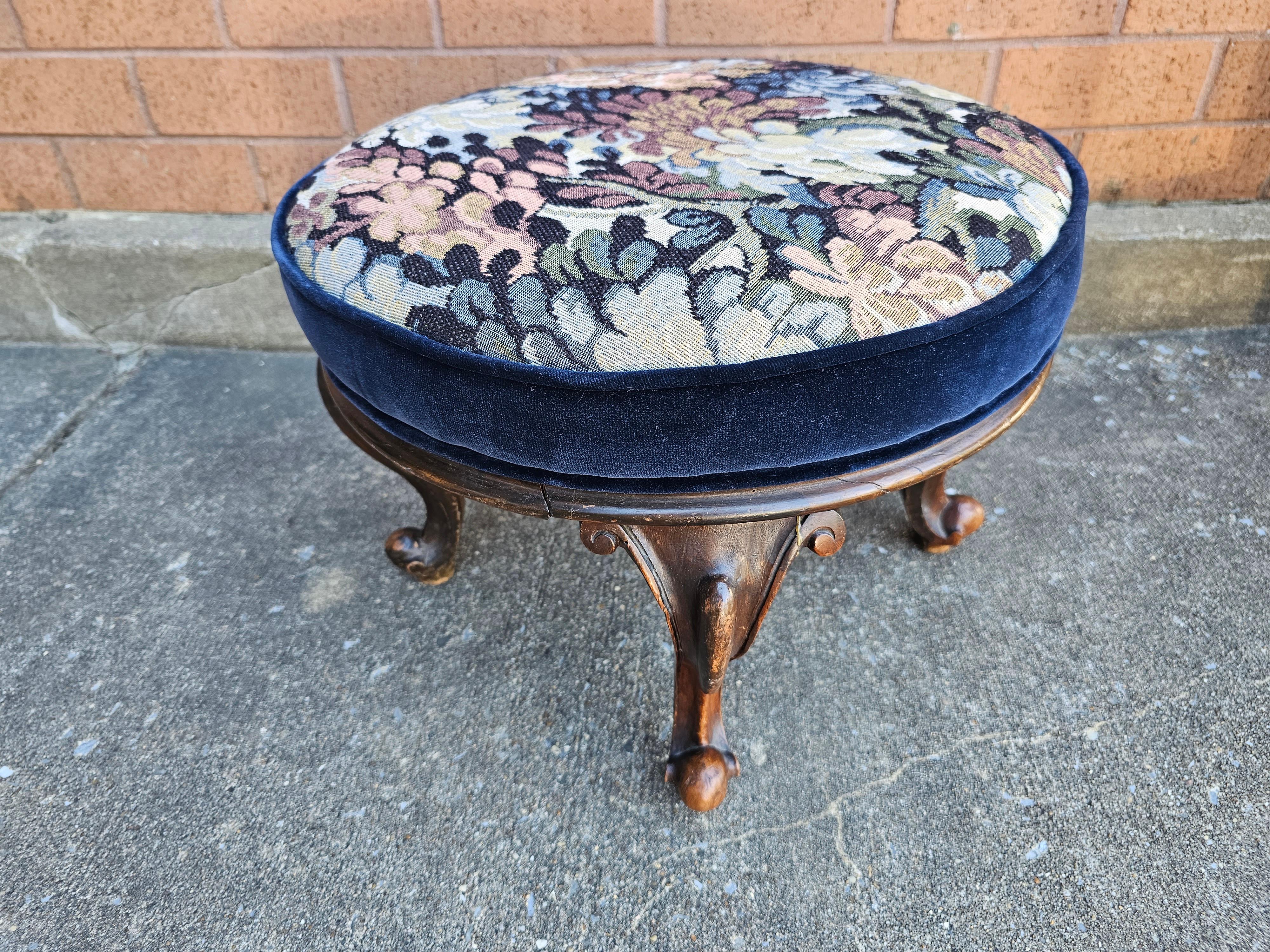 20th Century Victorian Mahogany and Tapestry and Velvet Upholstered Footstool  For Sale