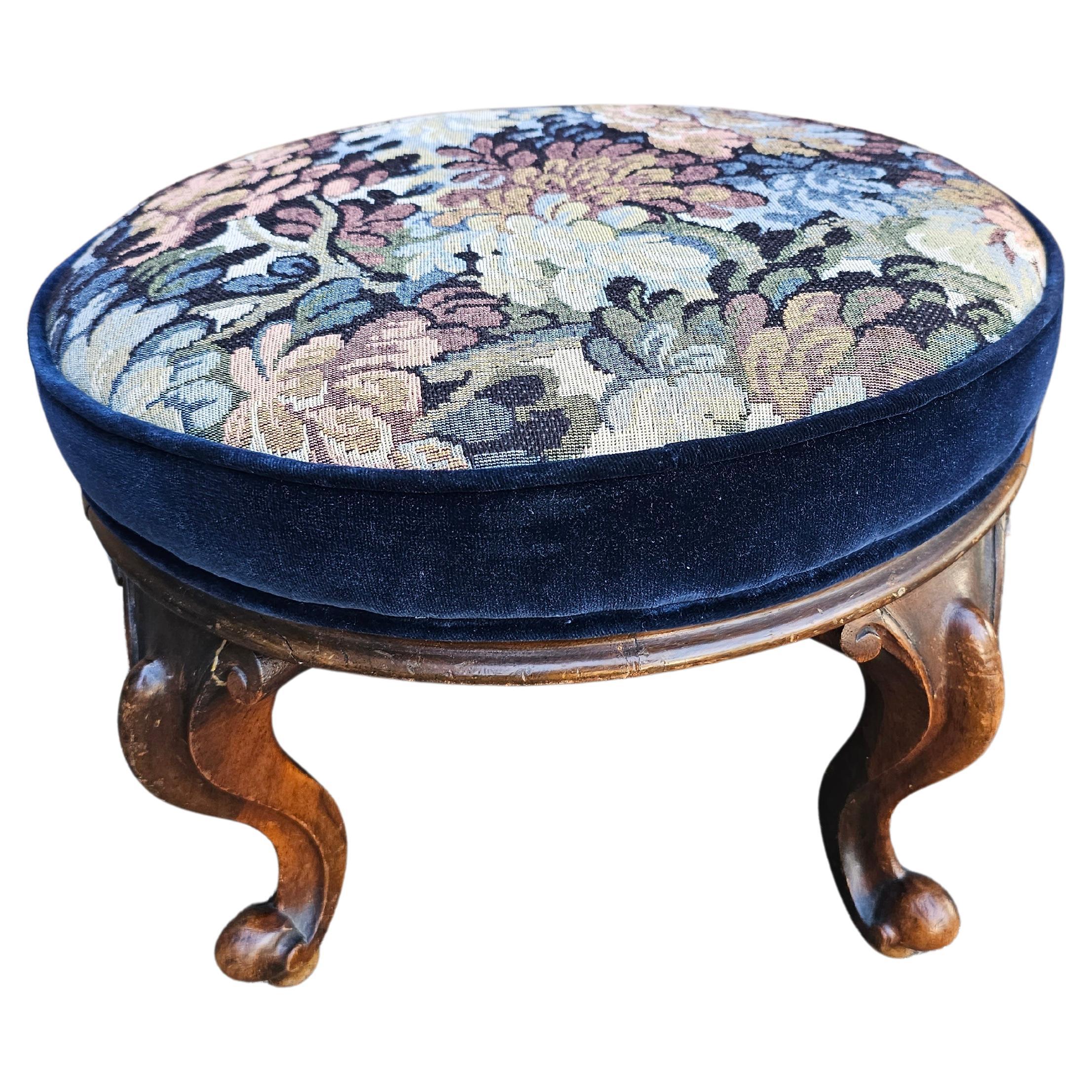 Victorian Mahogany and Tapestry and Velvet Upholstered Footstool 