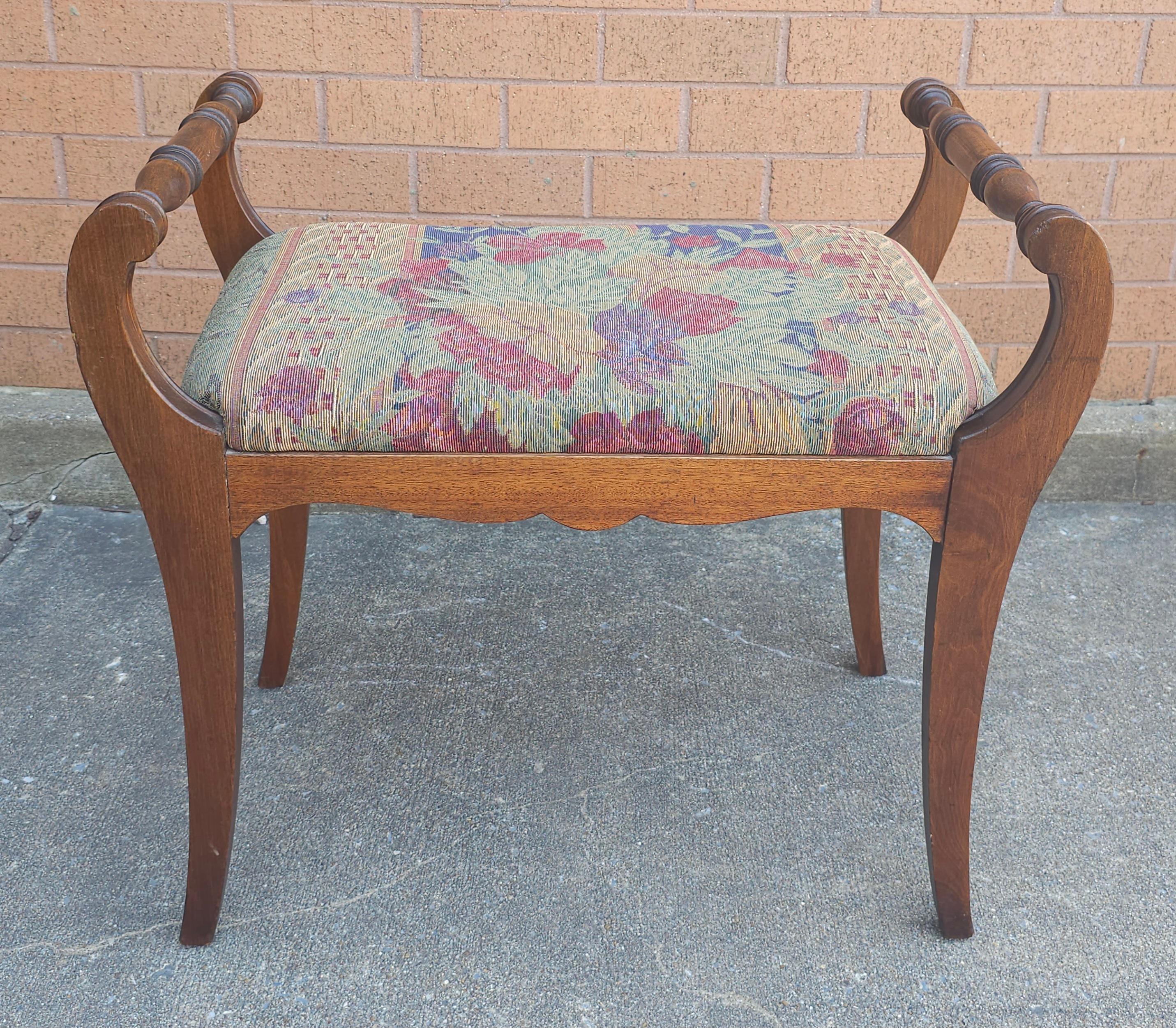 20th Century Victorian Mahogany and Tapestry Upholstered Bench For Sale