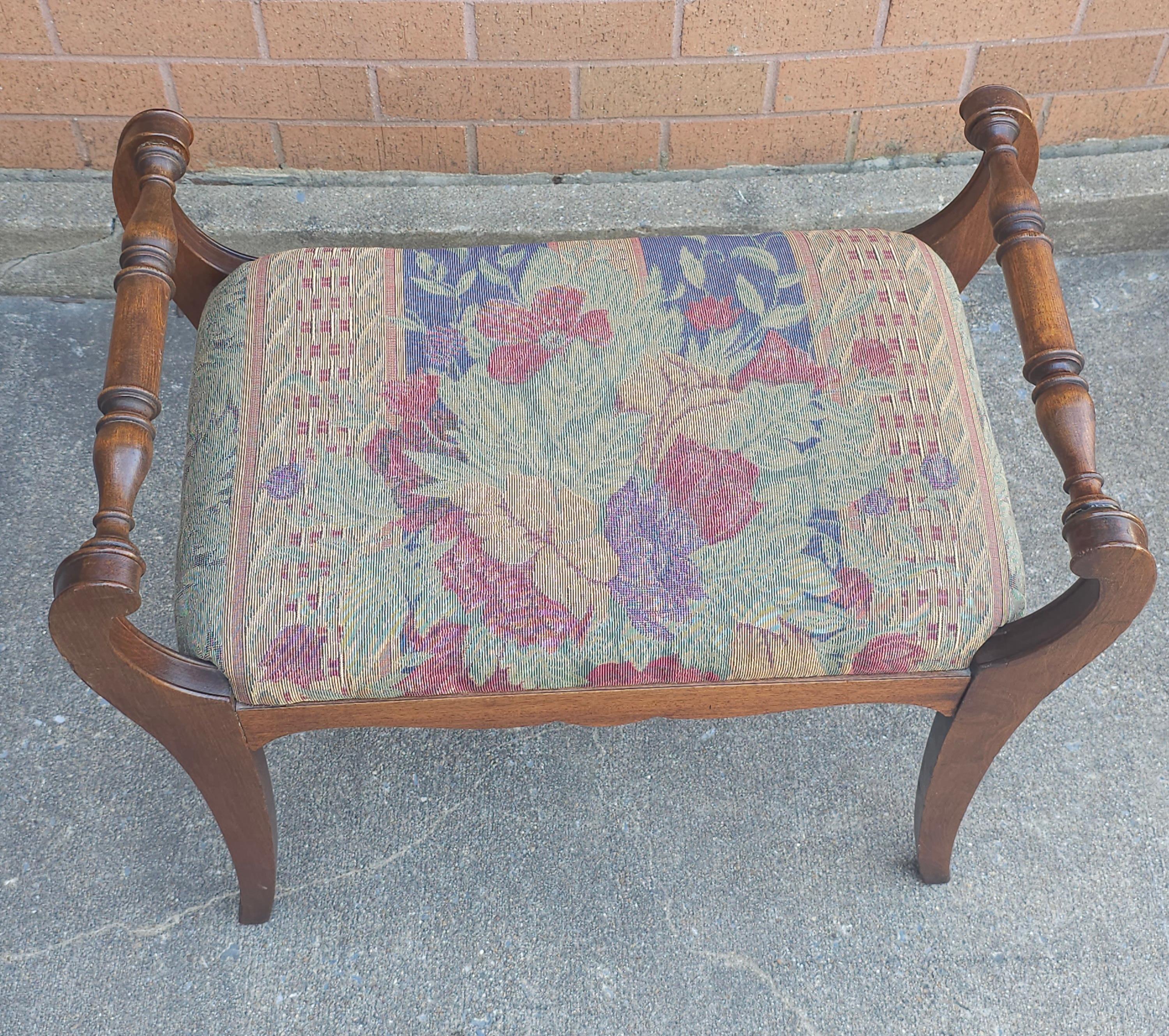 Victorian Mahogany and Tapestry Upholstered Bench For Sale 2