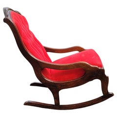 Victorian Mahogany and Tufted Velvet Upholstered Rocking Chair, Circa 1920s