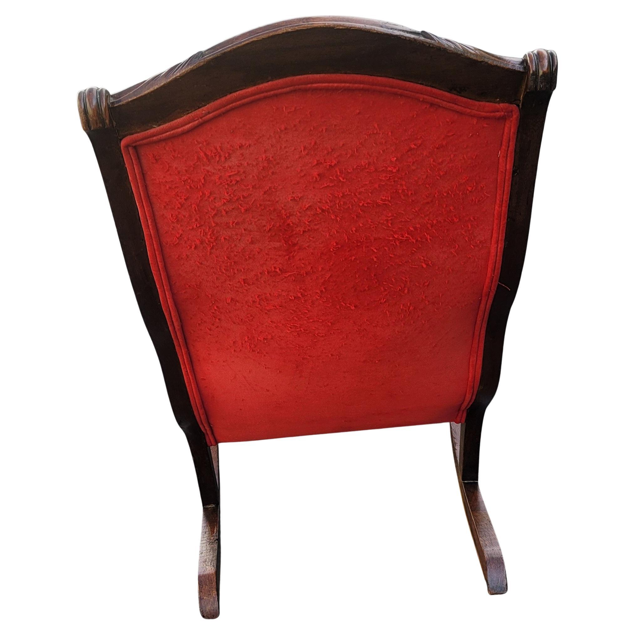 Late Victorian Victorian Mahogany and Tufted Velvet Upholstered Rocking Chair, Circa 1920s For Sale