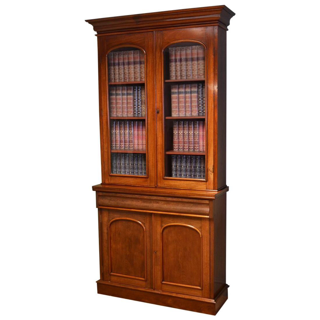 Victorian Mahogany Antique Glazed Bookcase on Cupboard