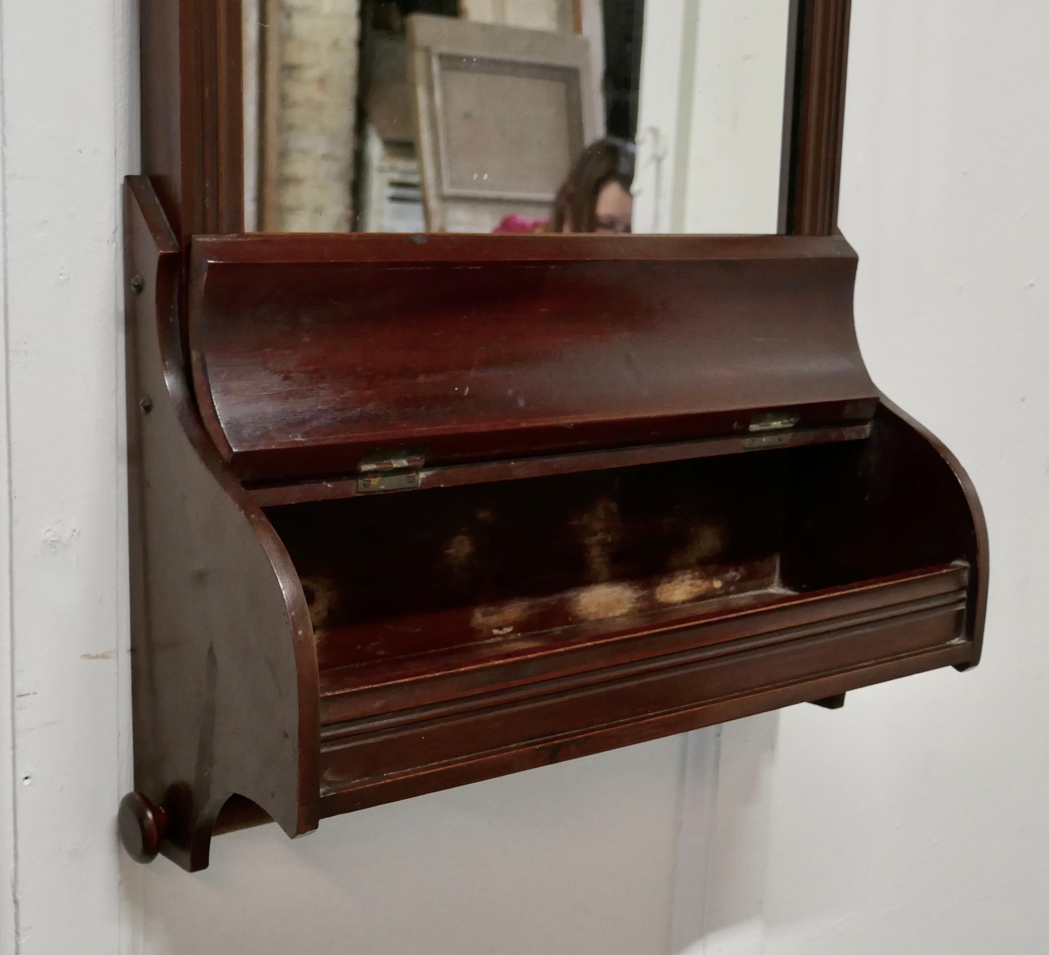 19th Century Victorian Mahogany Bathroom Wall Mirror with Towel Rail