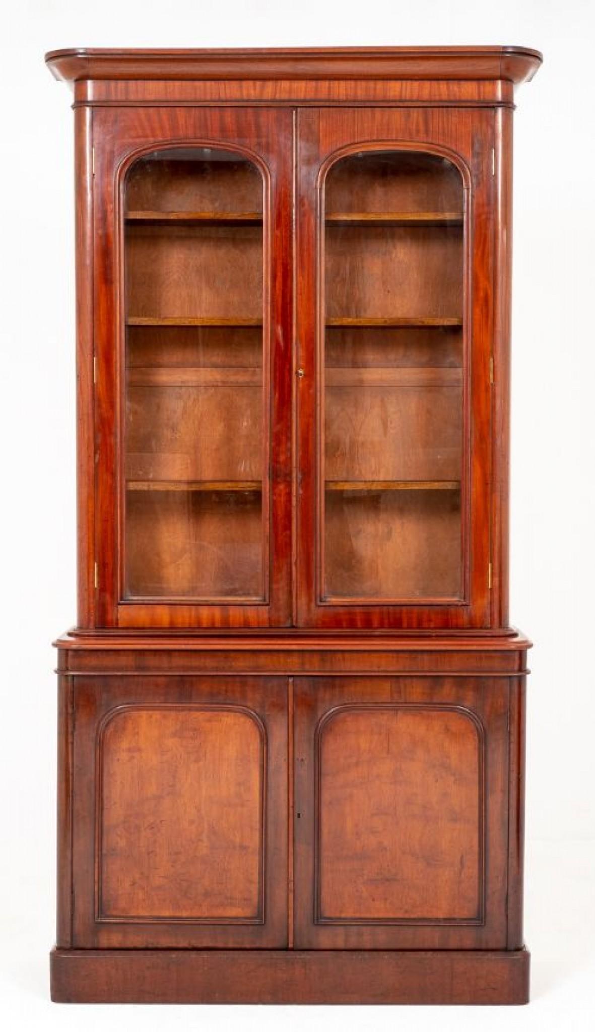 Mid-19th Century Victorian Mahogany Bookcase Glazed Cabinet Antique For Sale