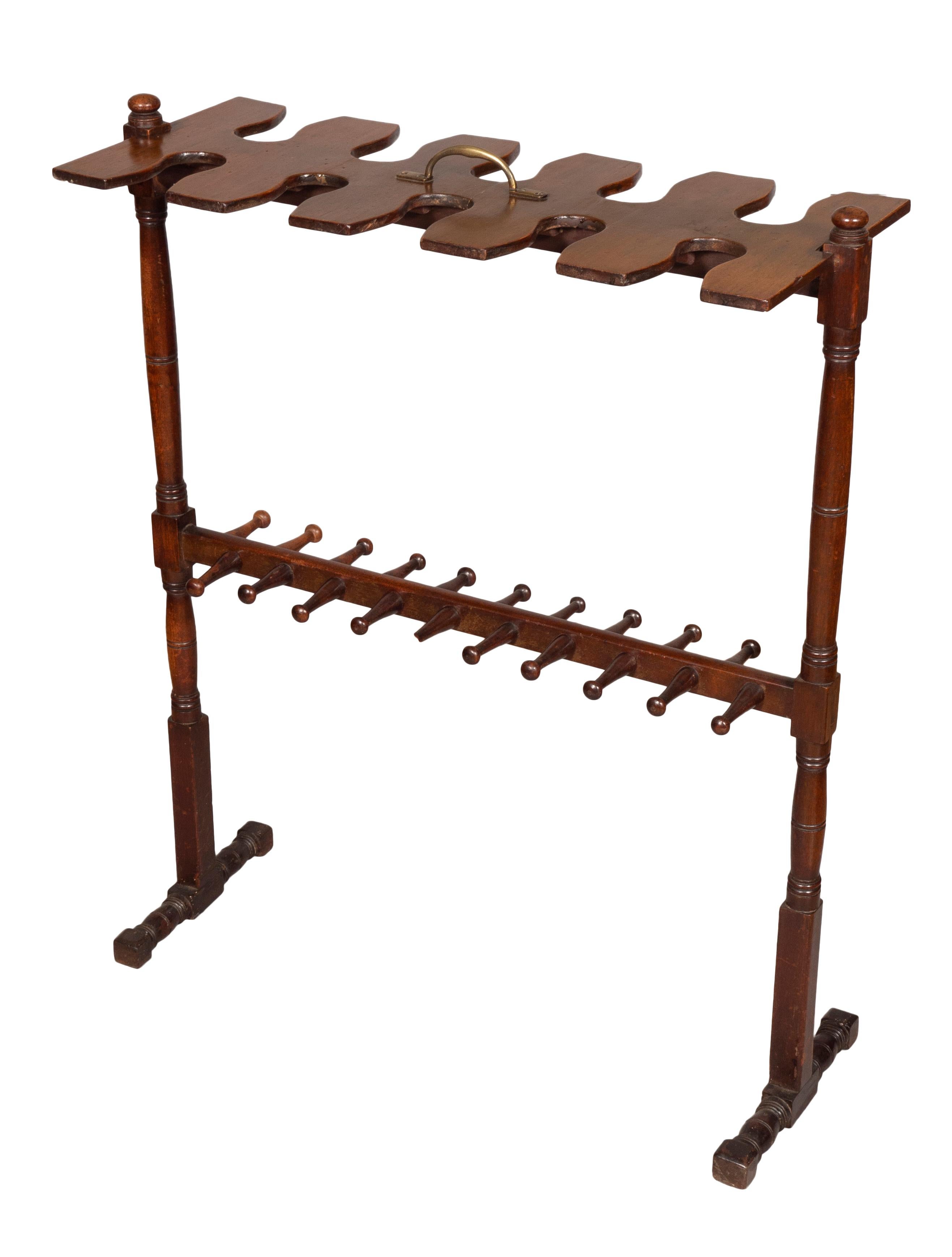 Brass Victorian Mahogany Boot Rack For Sale