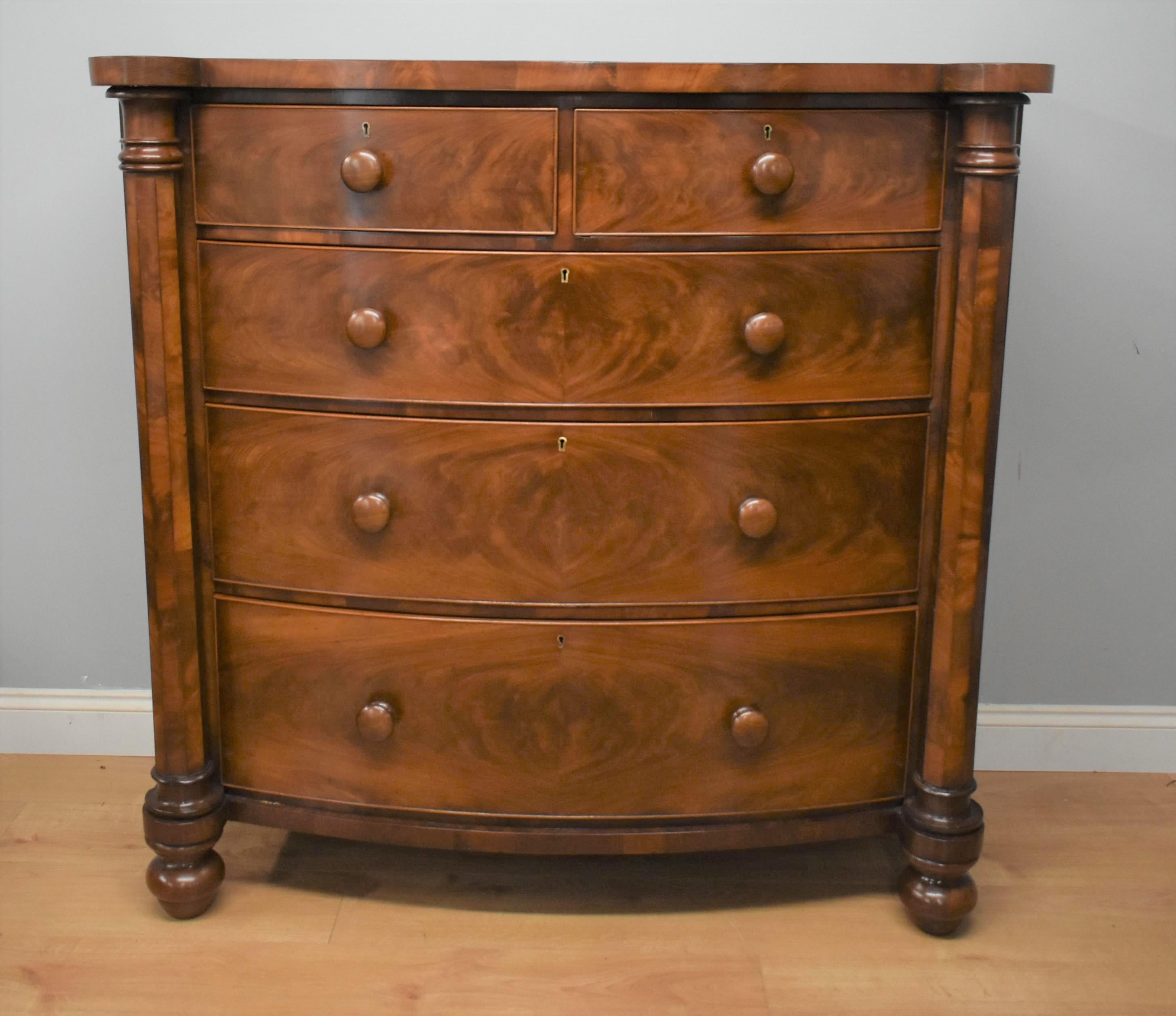 Victorian Mahogany Bow Front Chest Drawers 5