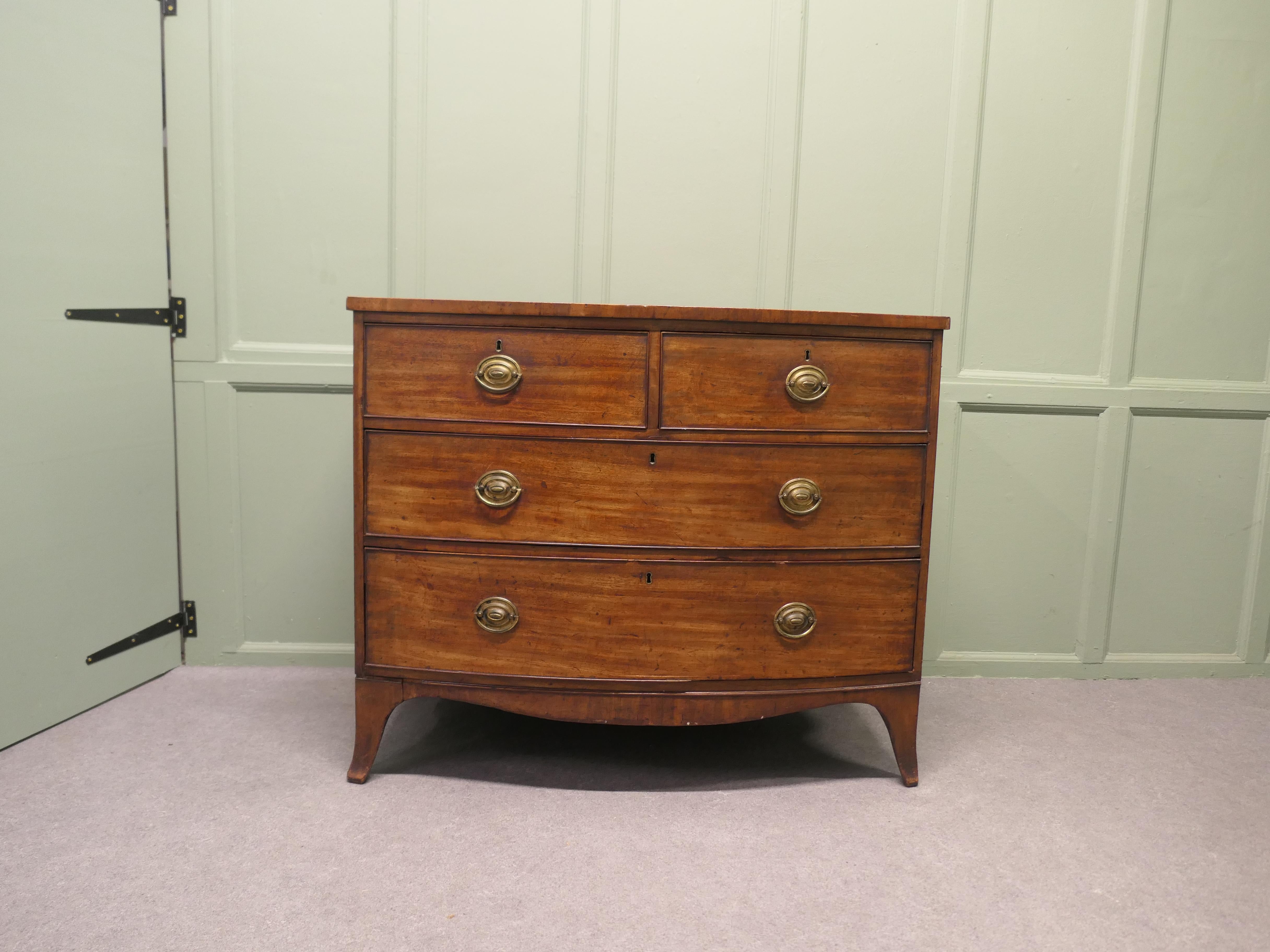 Victorian Mahogany Bow Front Chest Of Drawers

This superb piece of furniture dates from around 1870 it is a greatly favoured piece because of the great amount of storage it gives 
The chest stands on splayed bracket shaped feet, it has two short