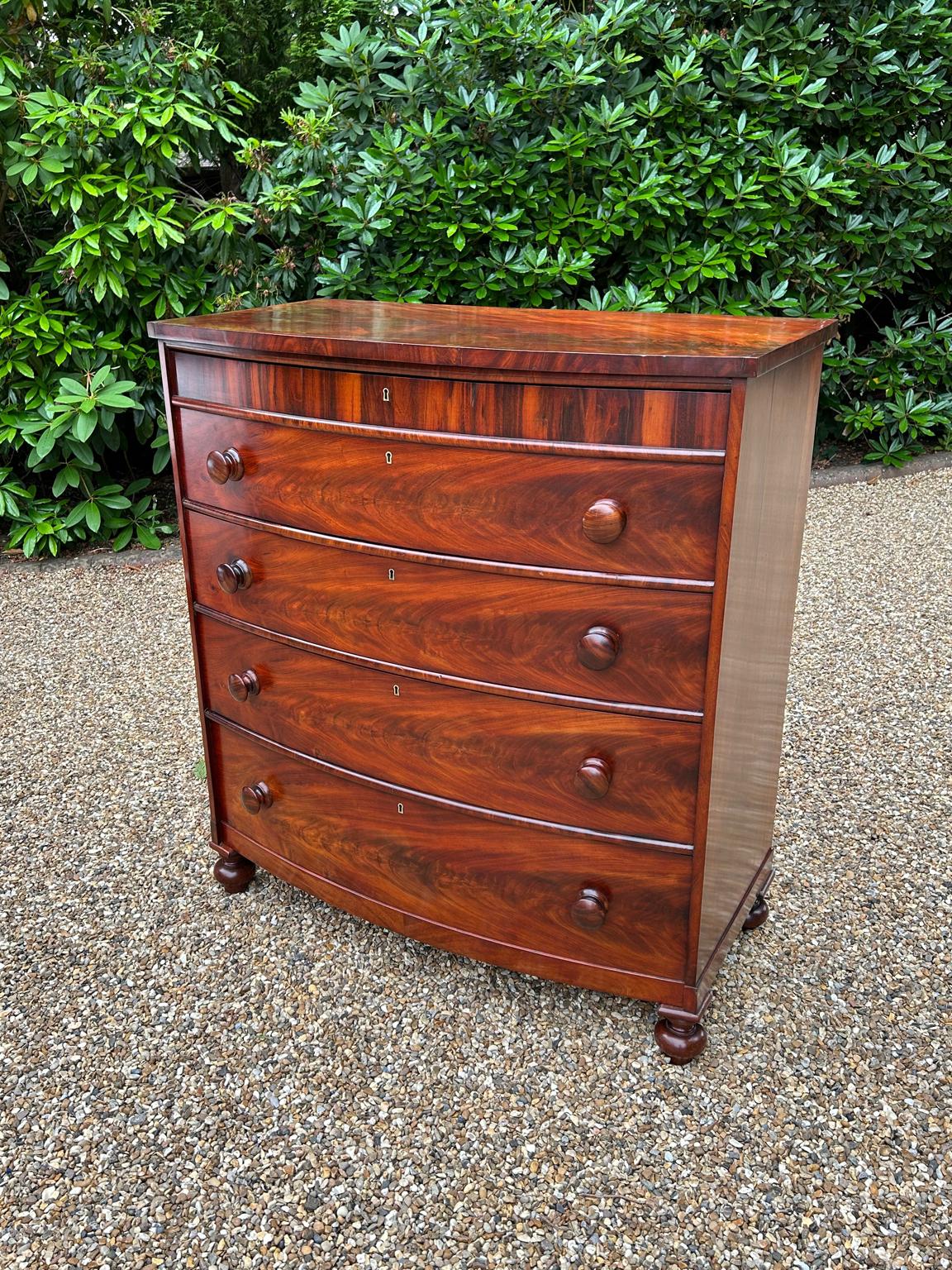 Hand-Crafted Victorian Mahogany Bow Fronted Chest of Drawers