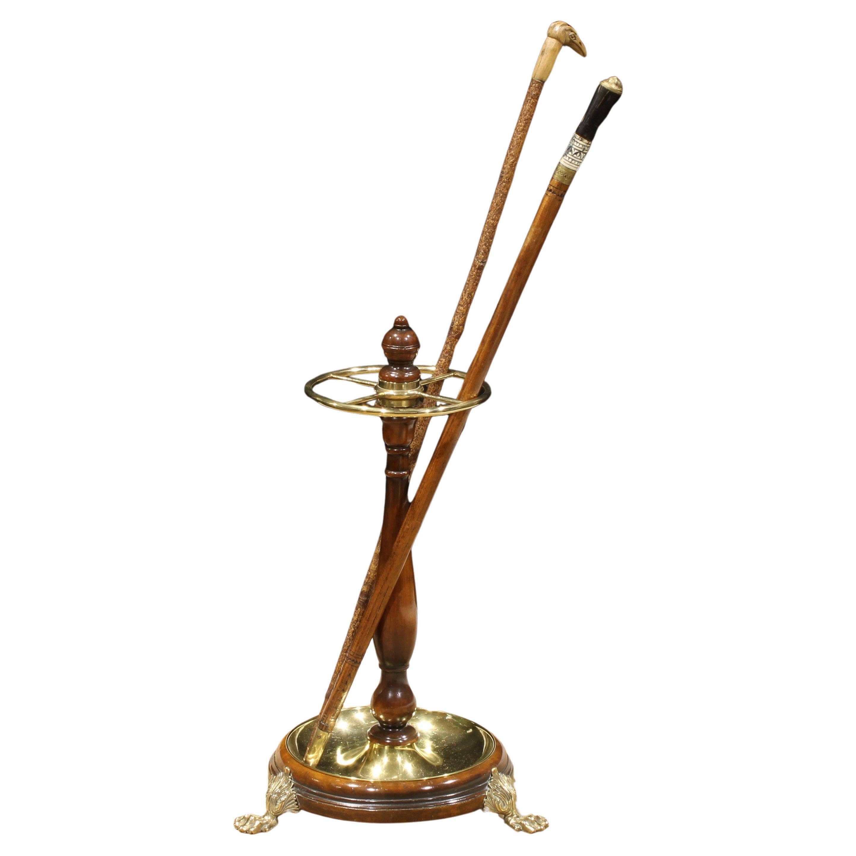 Victorian Mahogany & Brass Stick & Umbrella Hall Stand With Lion Paw Feet 1850's