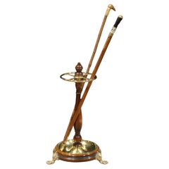 Victorian Mahogany & Brass Stick & Umbrella Hall Stand With Lion Paw Feet 1850's