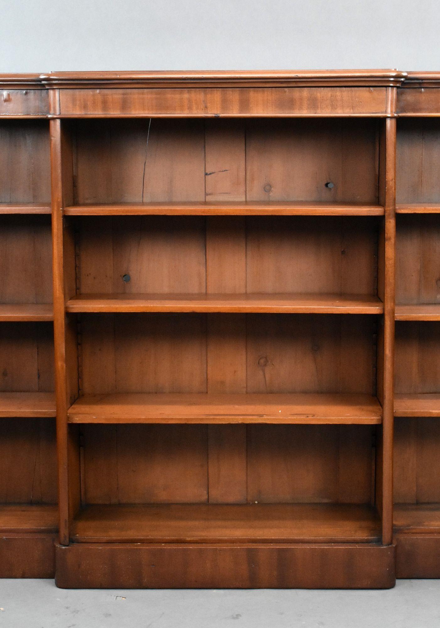 19th Century Victorian Mahogany Breakfront Open Bookcase For Sale
