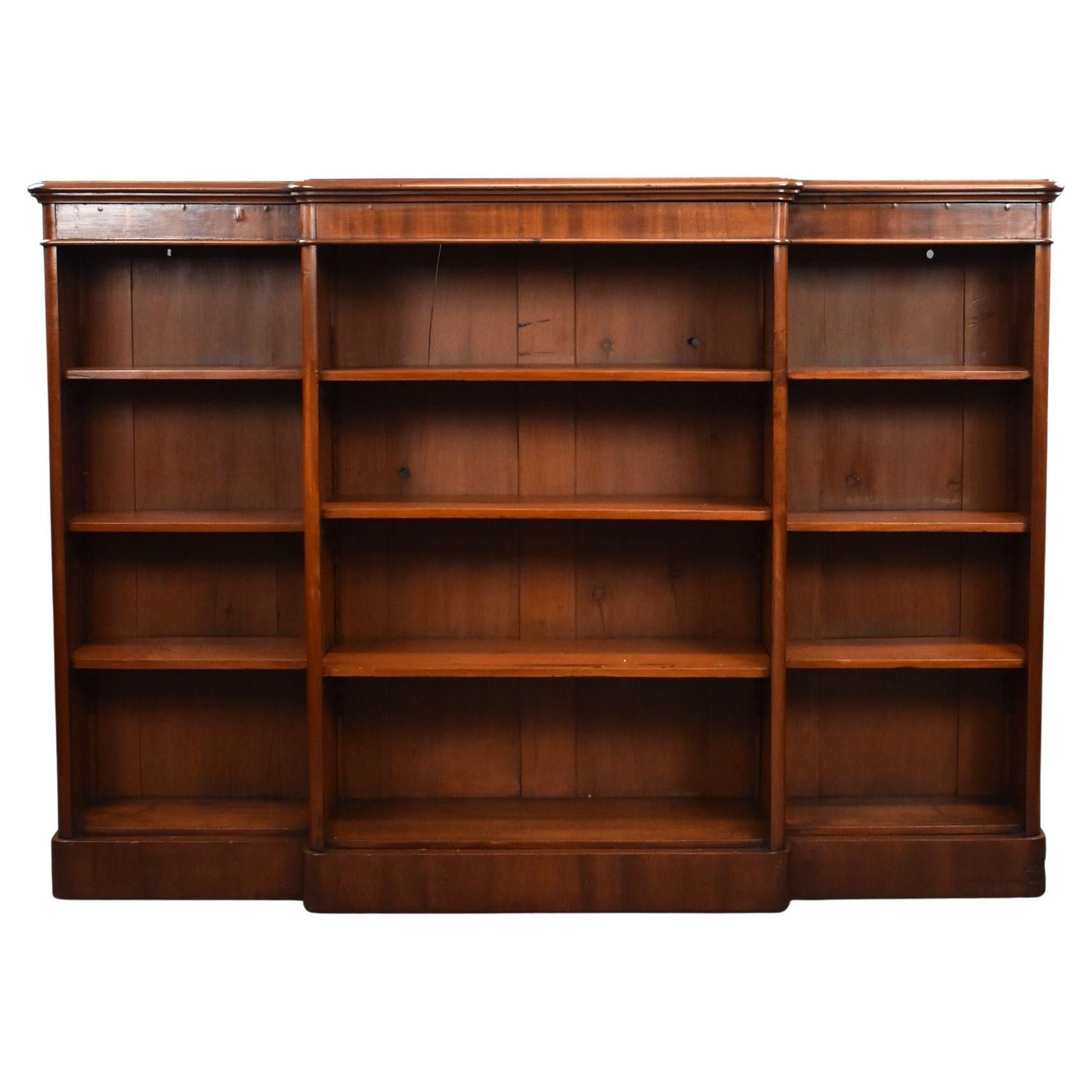 Victorian Mahogany Breakfront Open Bookcase For Sale