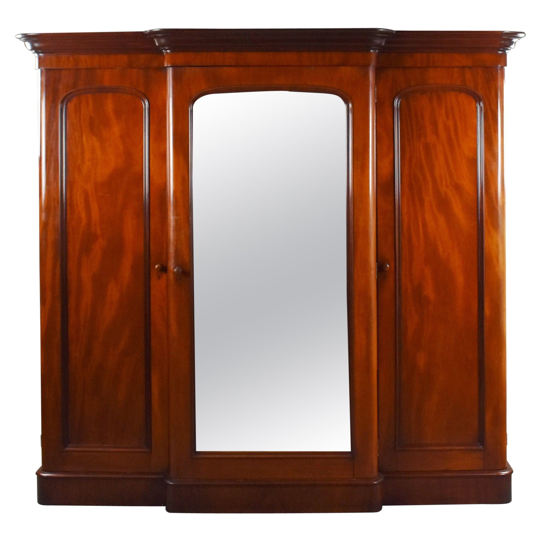 Victorian Mahogany Breakfront Triple Wardrobe For Sale