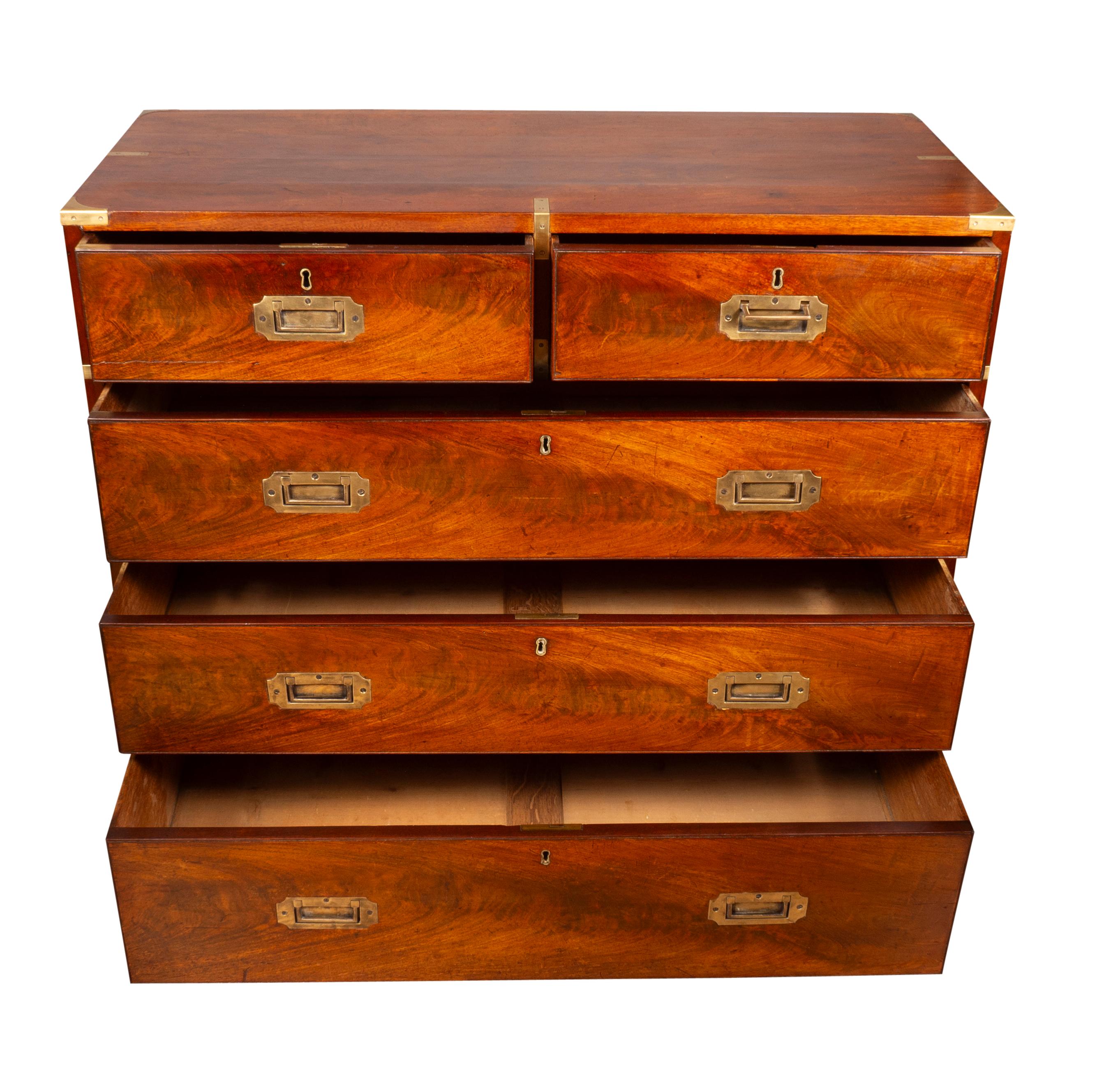 Brass Victorian Mahogany Campaign Chest For Sale