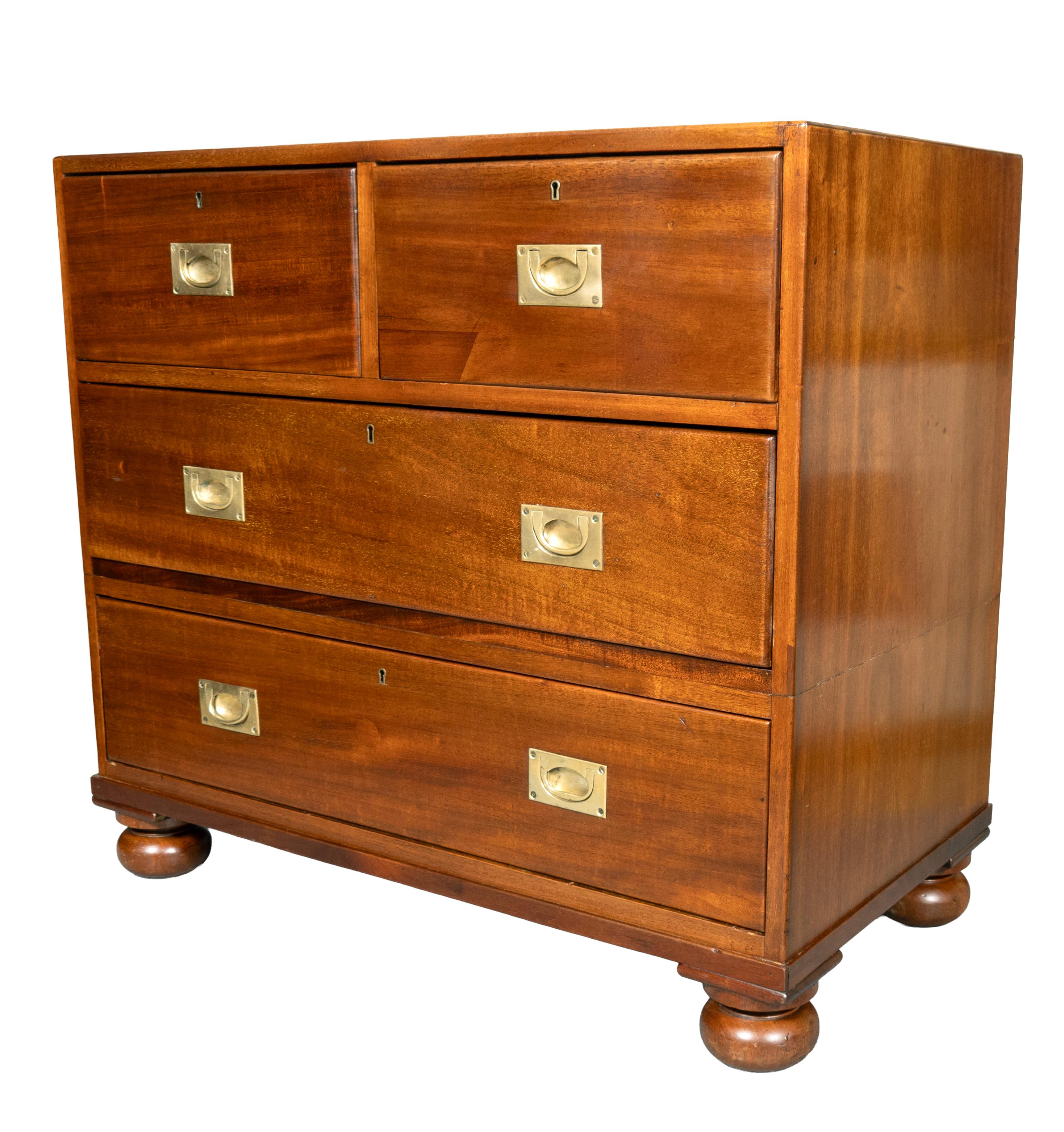 Brass Victorian Mahogany Campaign Chest For Sale