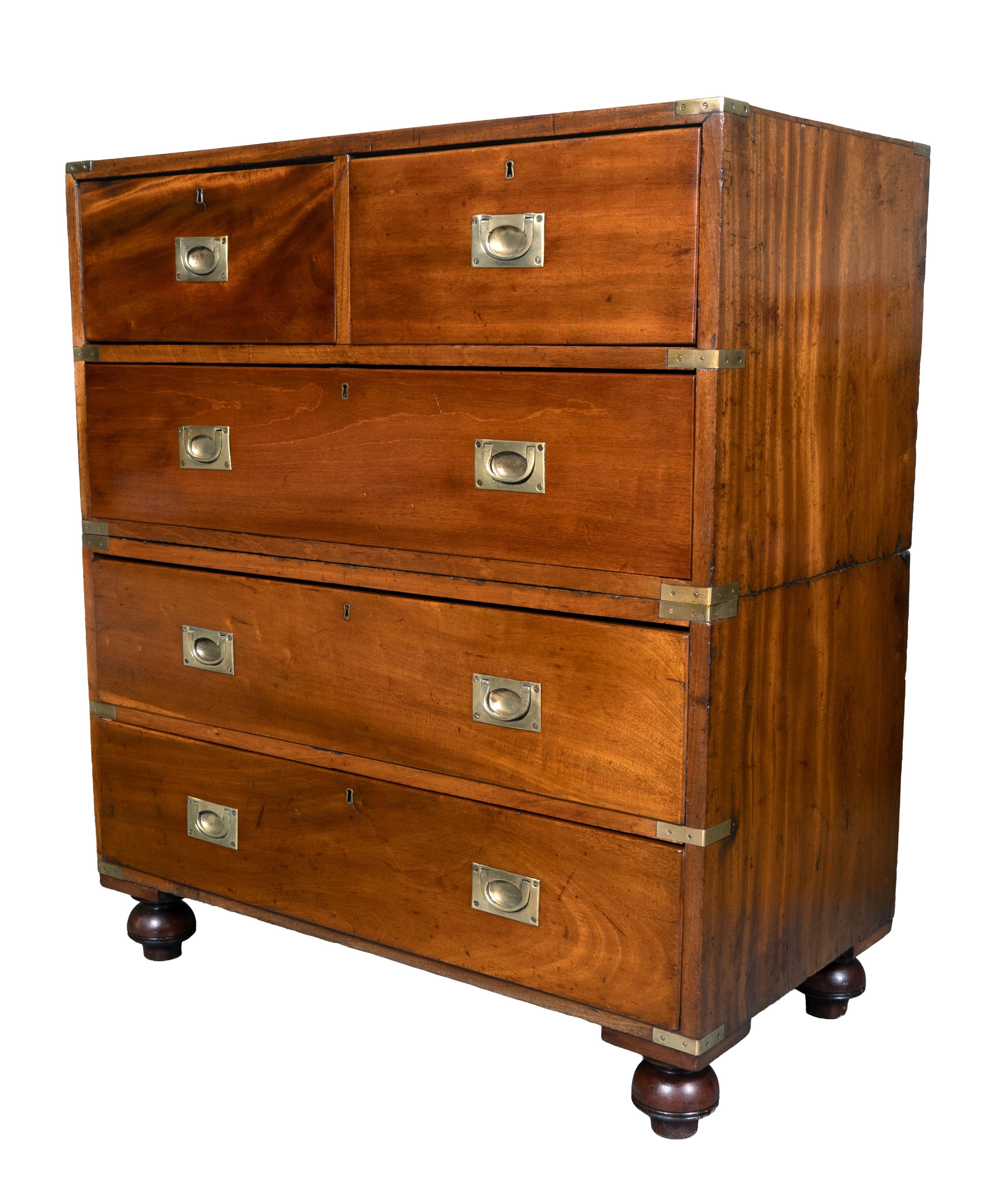 Brass Victorian Mahogany Campaign Chest For Sale