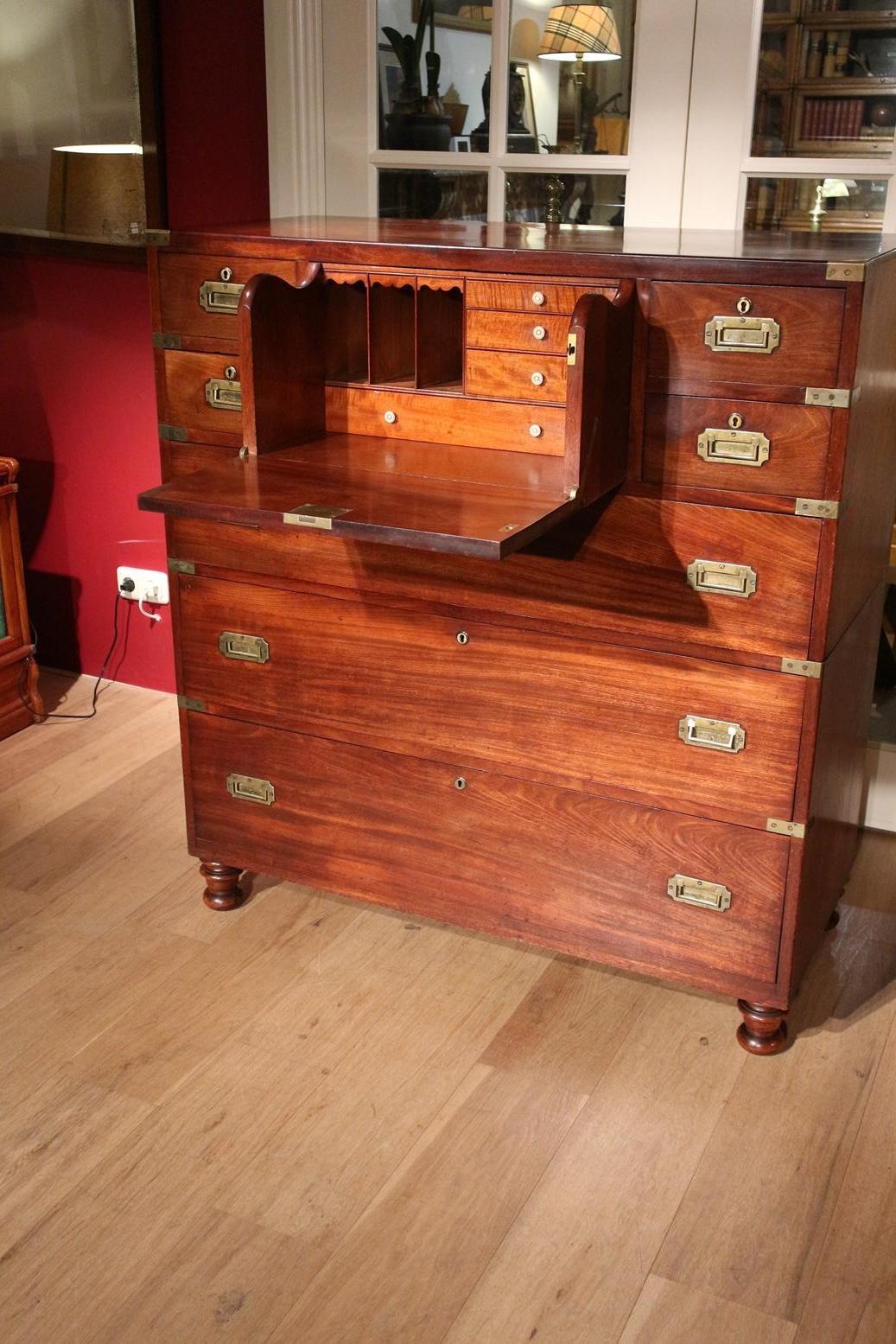 Victorian Mahogany Campaign Chest of Drawers with Secretaire 3