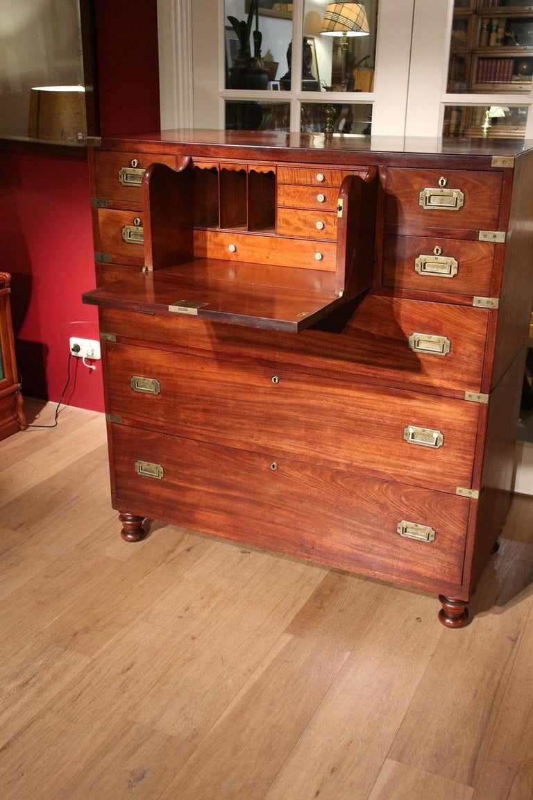 Victorian Mahogany Campaign Chest of Drawers with Secretaire 5