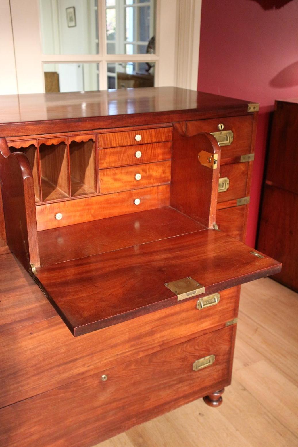 Victorian Mahogany Campaign Chest of Drawers with Secretaire 4