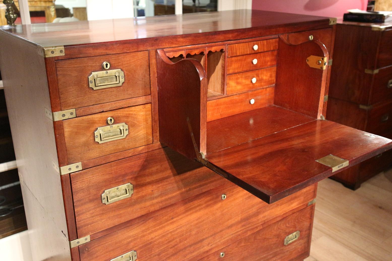 Victorian Mahogany Campaign Chest of Drawers with Secretaire 5