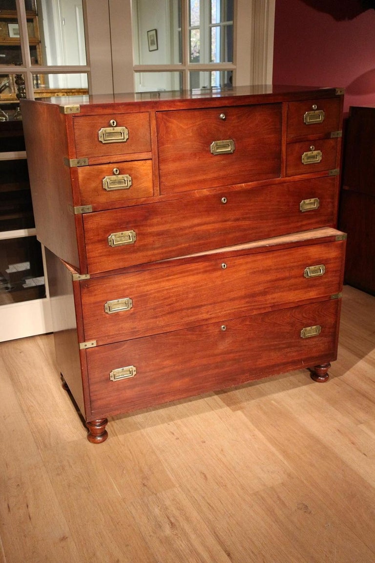 Victorian Mahogany Campaign Chest of Drawers with Secretaire 15