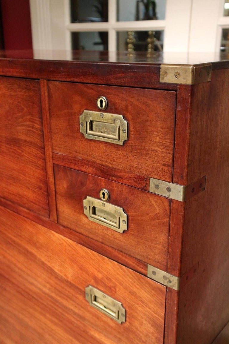 British Victorian Mahogany Campaign Chest of Drawers with Secretaire