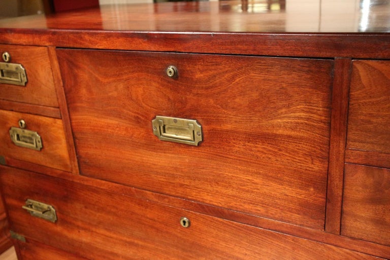 Victorian Mahogany Campaign Chest of Drawers with Secretaire In Good Condition In Eindhoven, NL