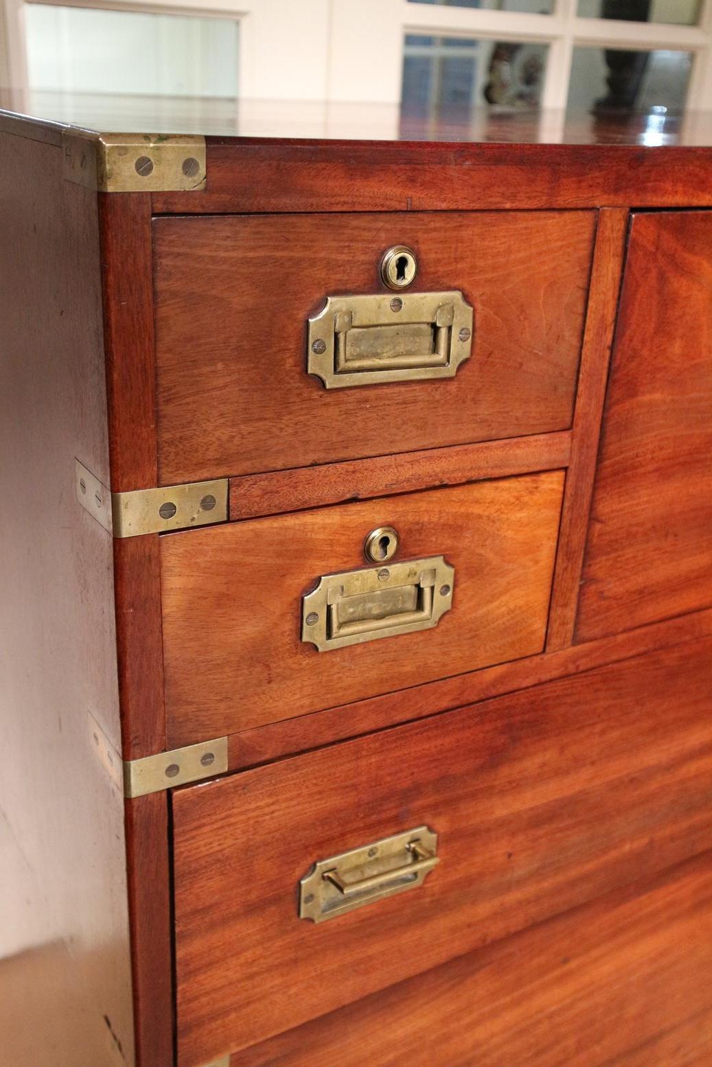 British Victorian Mahogany Campaign Chest of Drawers with Secretaire