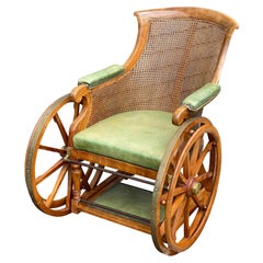 Antique Victorian Mahogany Campaign Wheel Chair