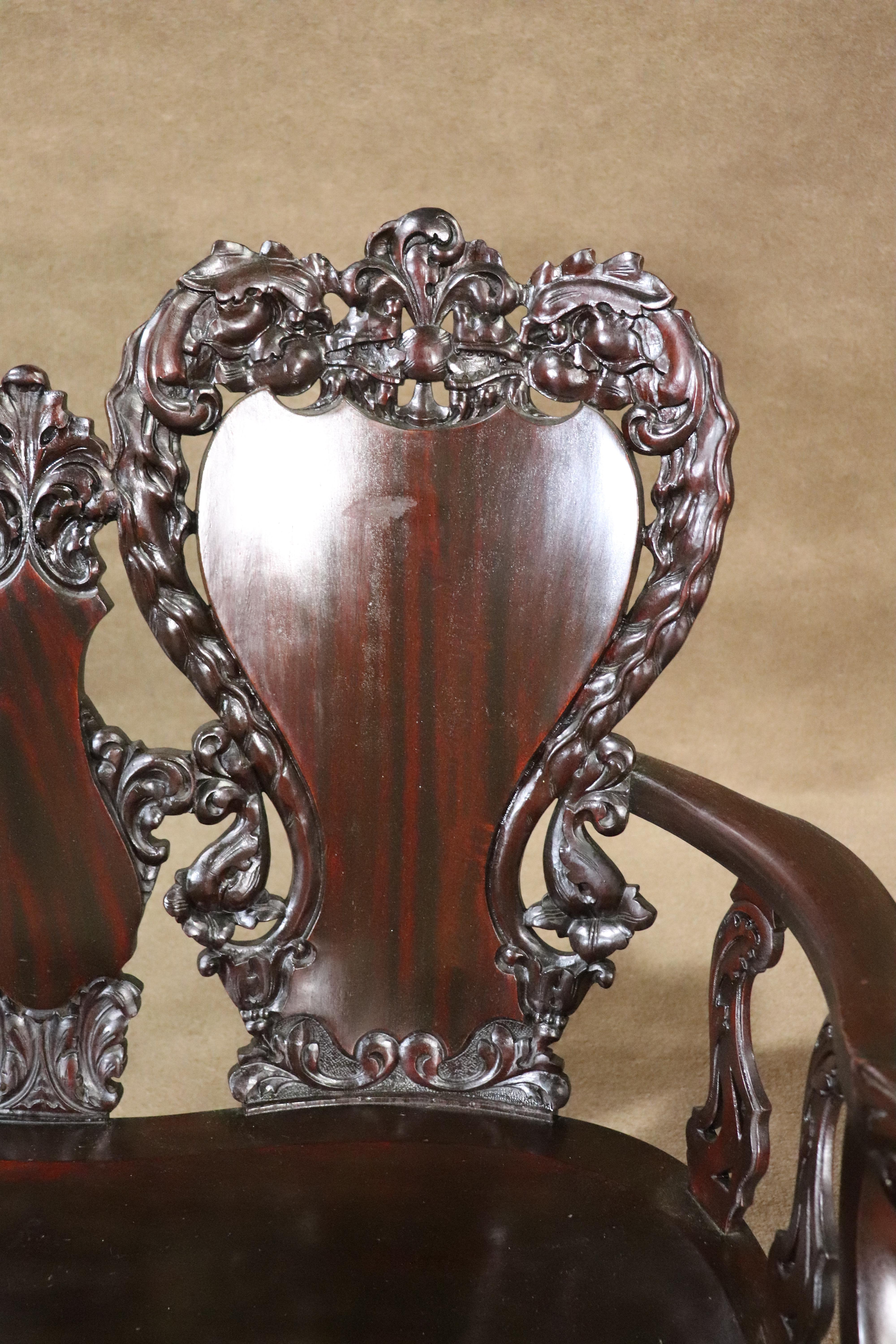 Victorian Mahogany Carved Bench For Sale 7