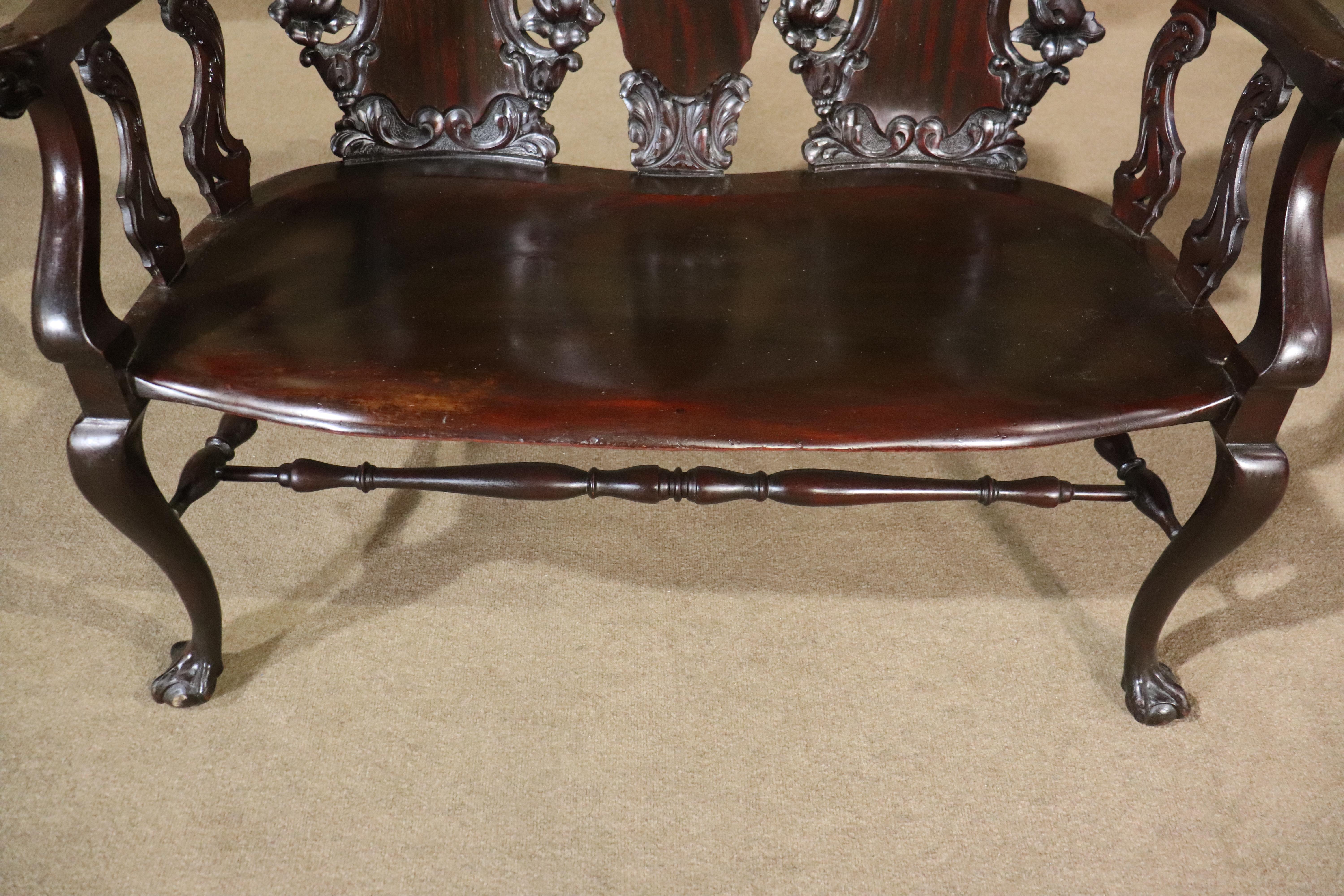 Victorian Mahogany Carved Bench For Sale 8