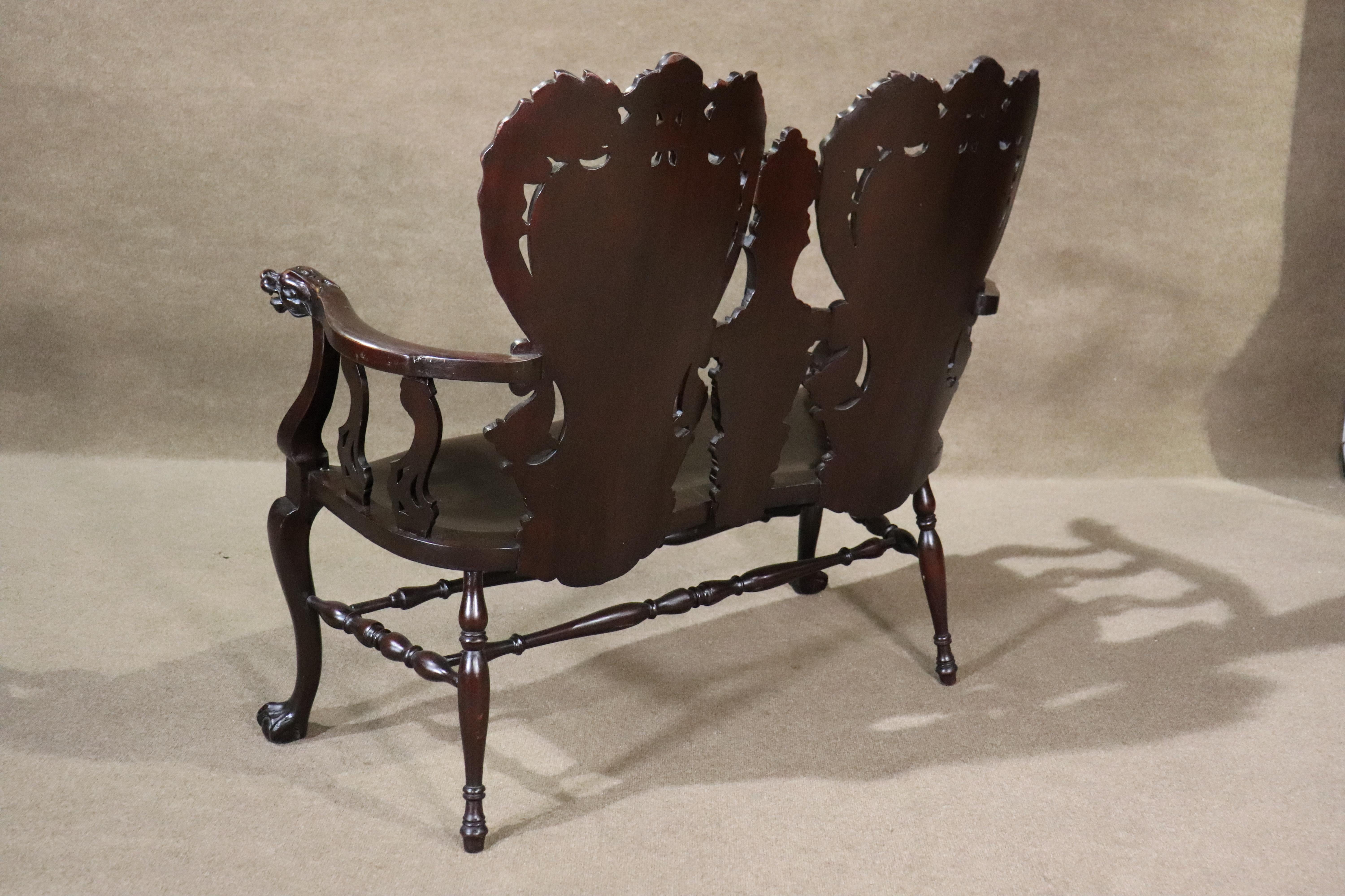 Victorian Mahogany Carved Bench For Sale 1