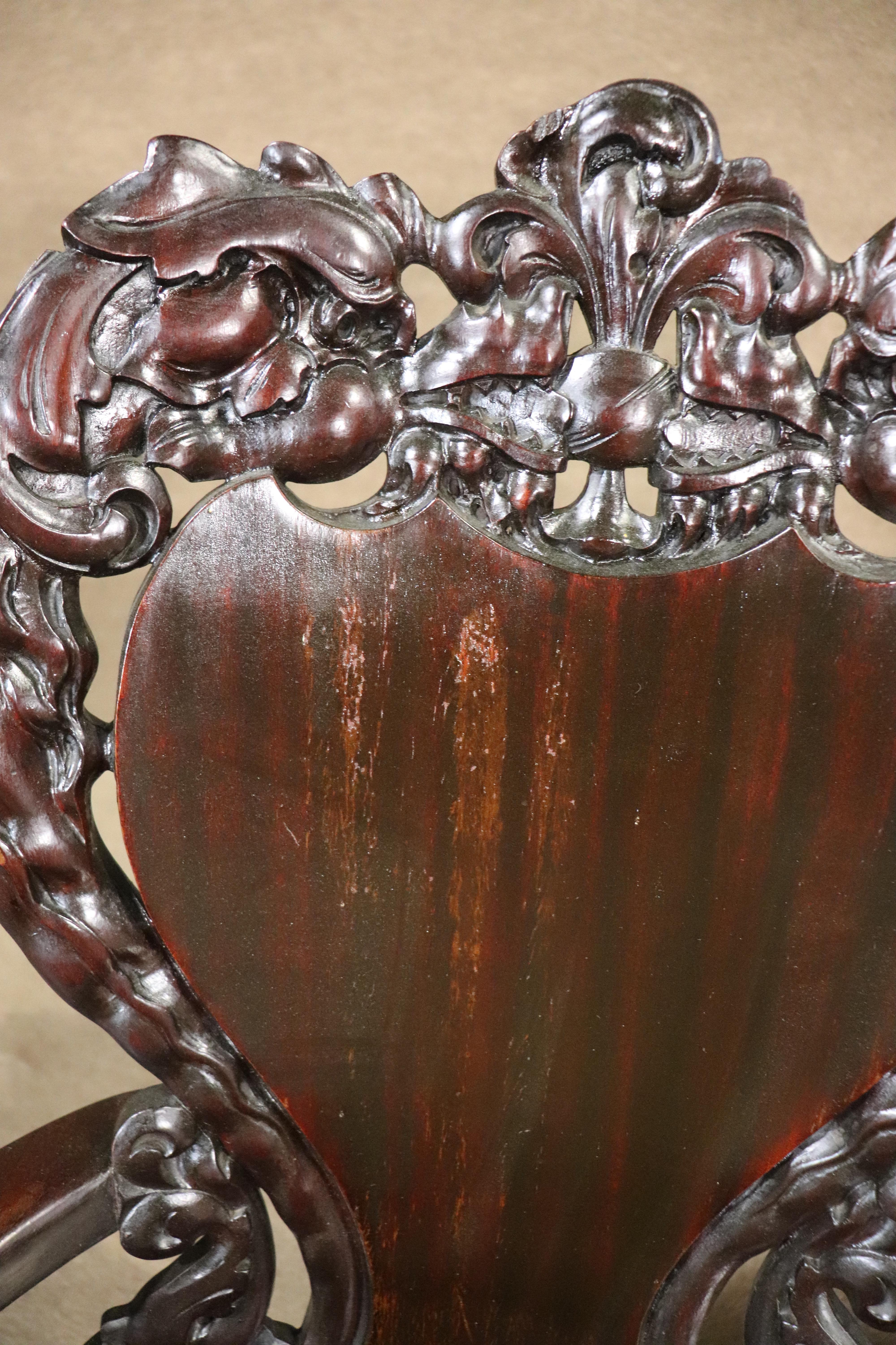Victorian Mahogany Carved Bench For Sale 5