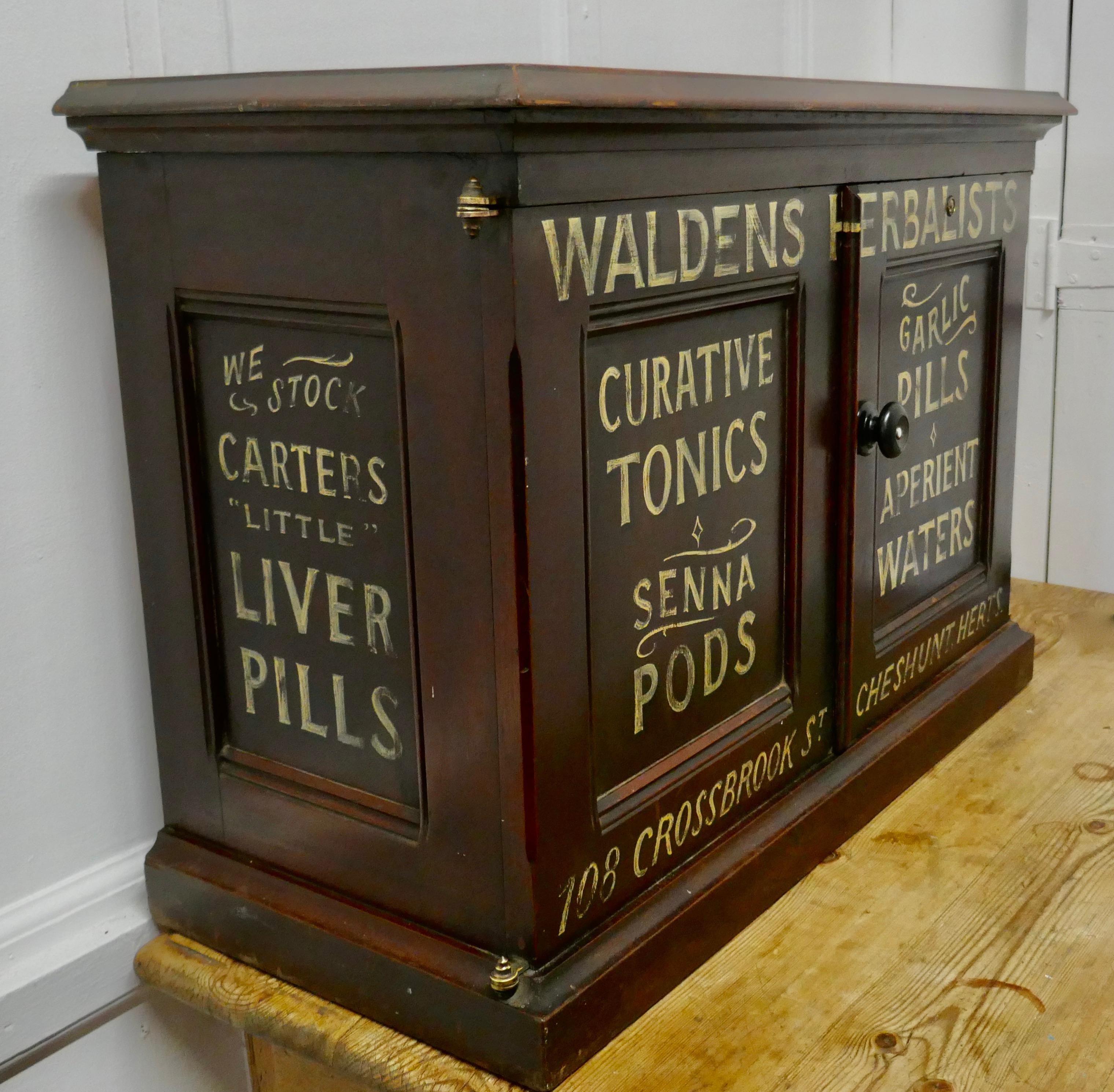 Victorian mahogany chemist’s cupboard 

Victorian mahogany chemist’s (or possibly Bathroom Cupboard ) with writing painted on the panelled doors and sides
A lovely piece of Victorian Decorative Shop display, this one was painted in the mid-20th