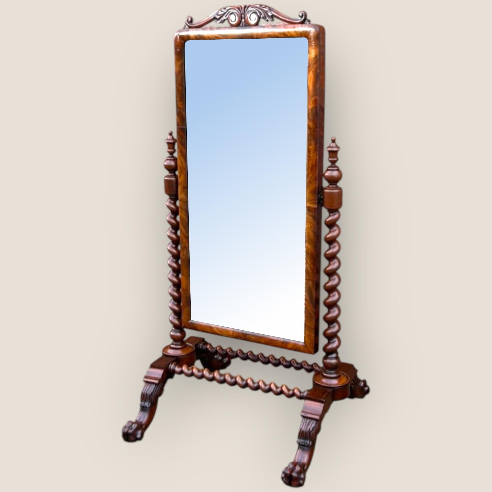 British Victorian Mahogany Cheval Mirror For Sale