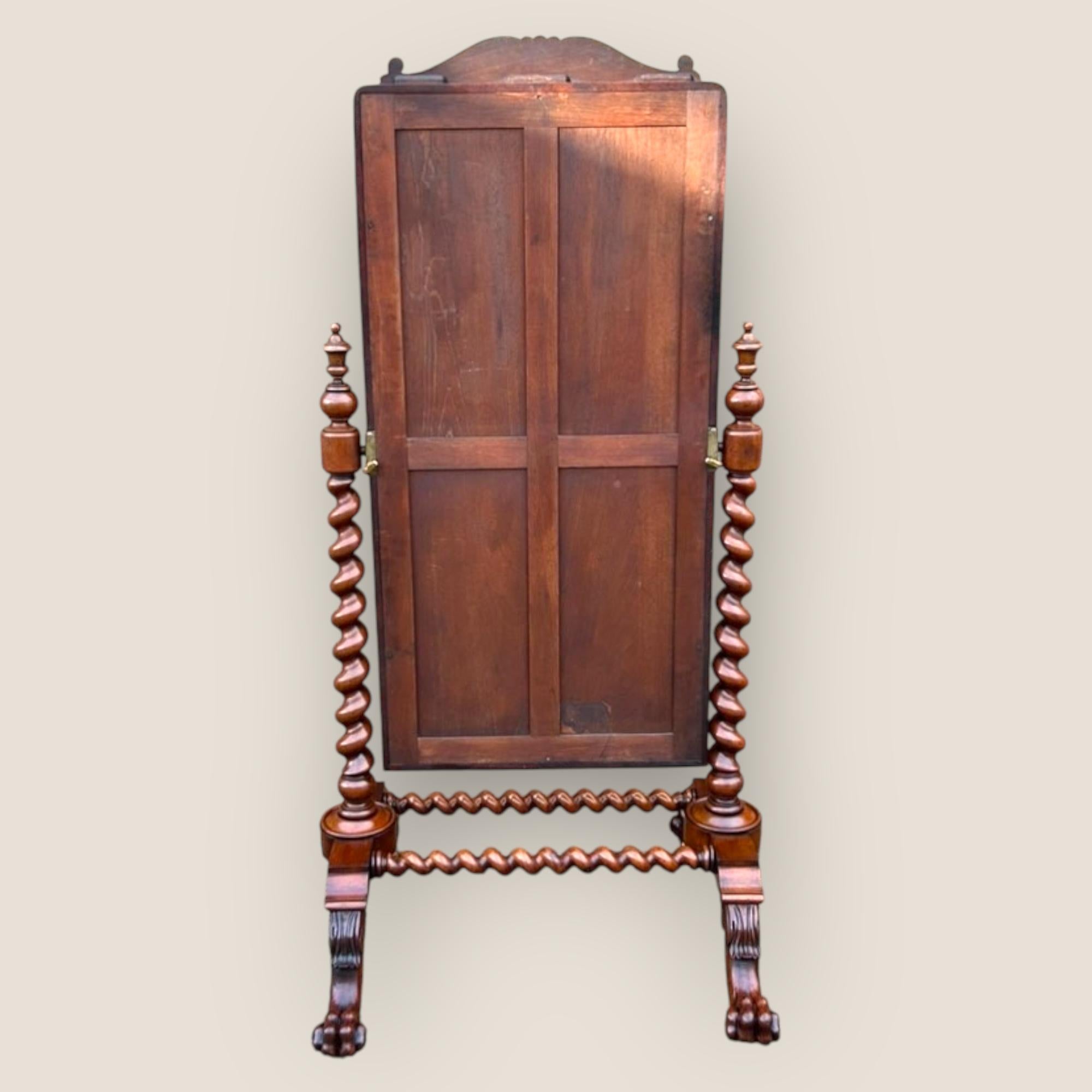 Carved Victorian Mahogany Cheval Mirror For Sale