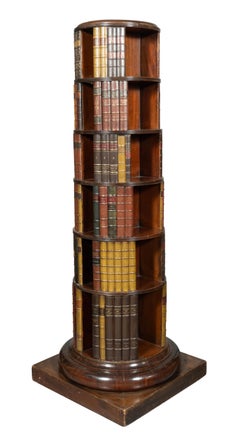 Victorian Mahogany Circular Leather Bound Bookcase