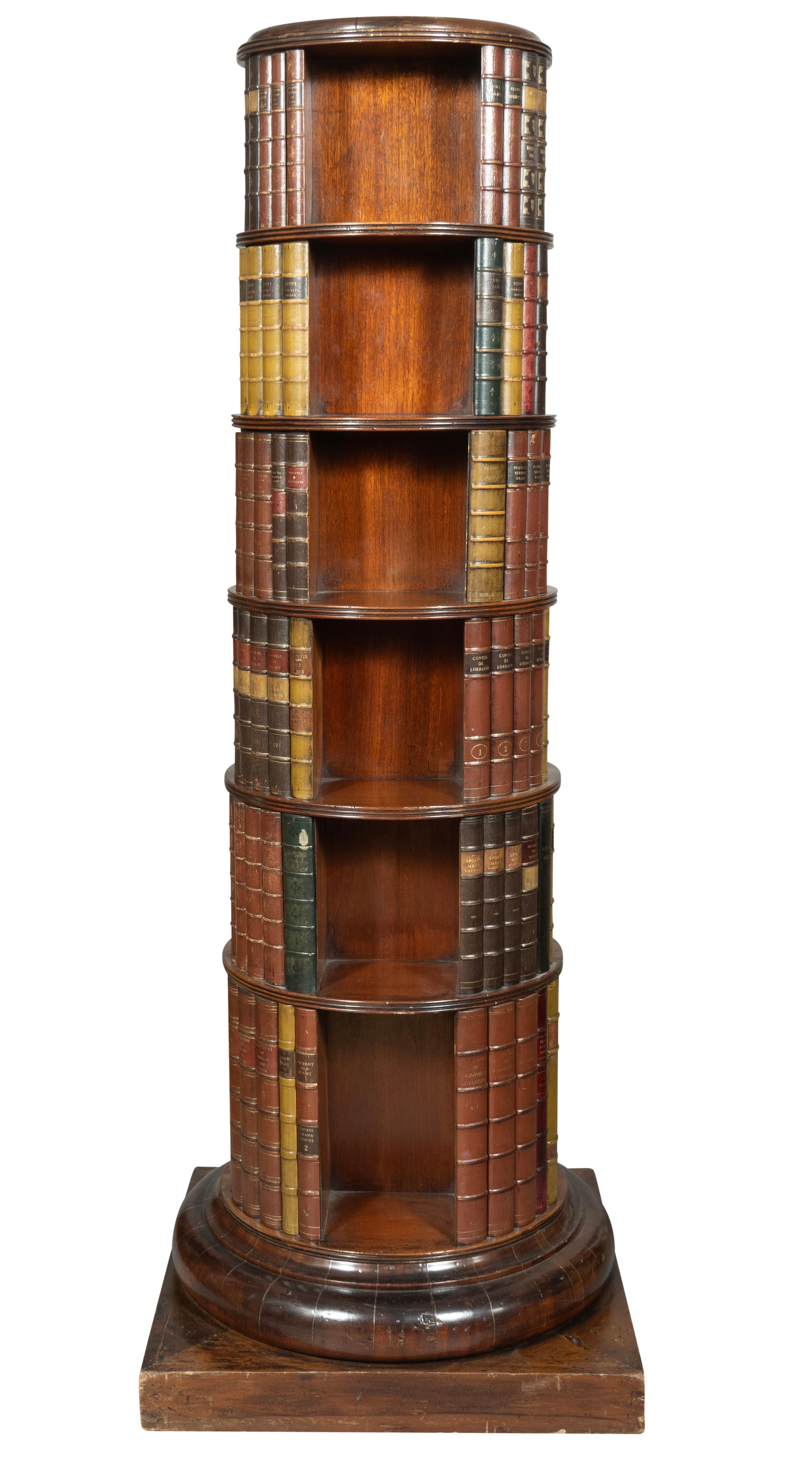 Inglese Libreria circolare vittoriana in mogano con rilegatura in pelle in vendita