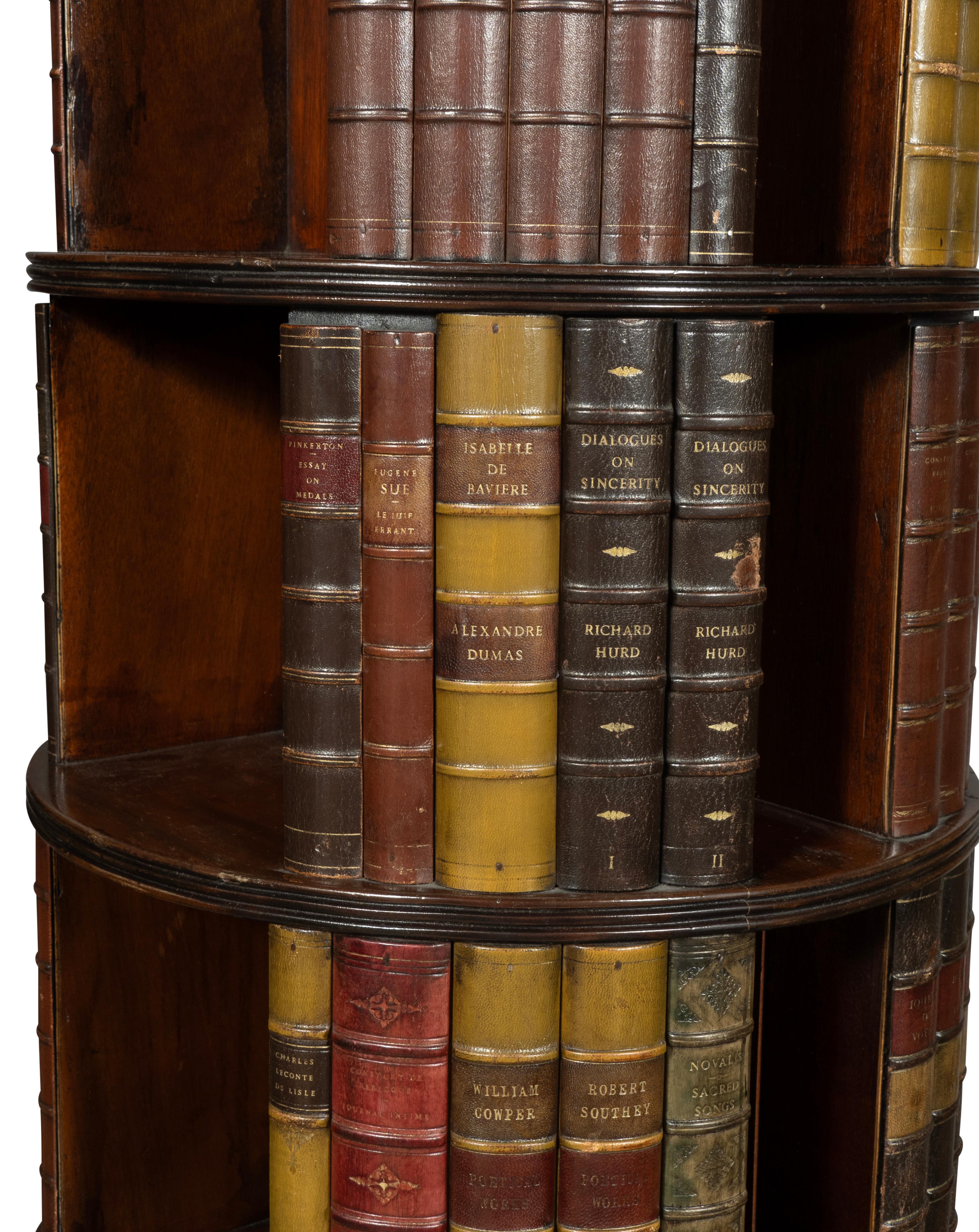 Libreria circolare vittoriana in mogano con rilegatura in pelle in vendita 1