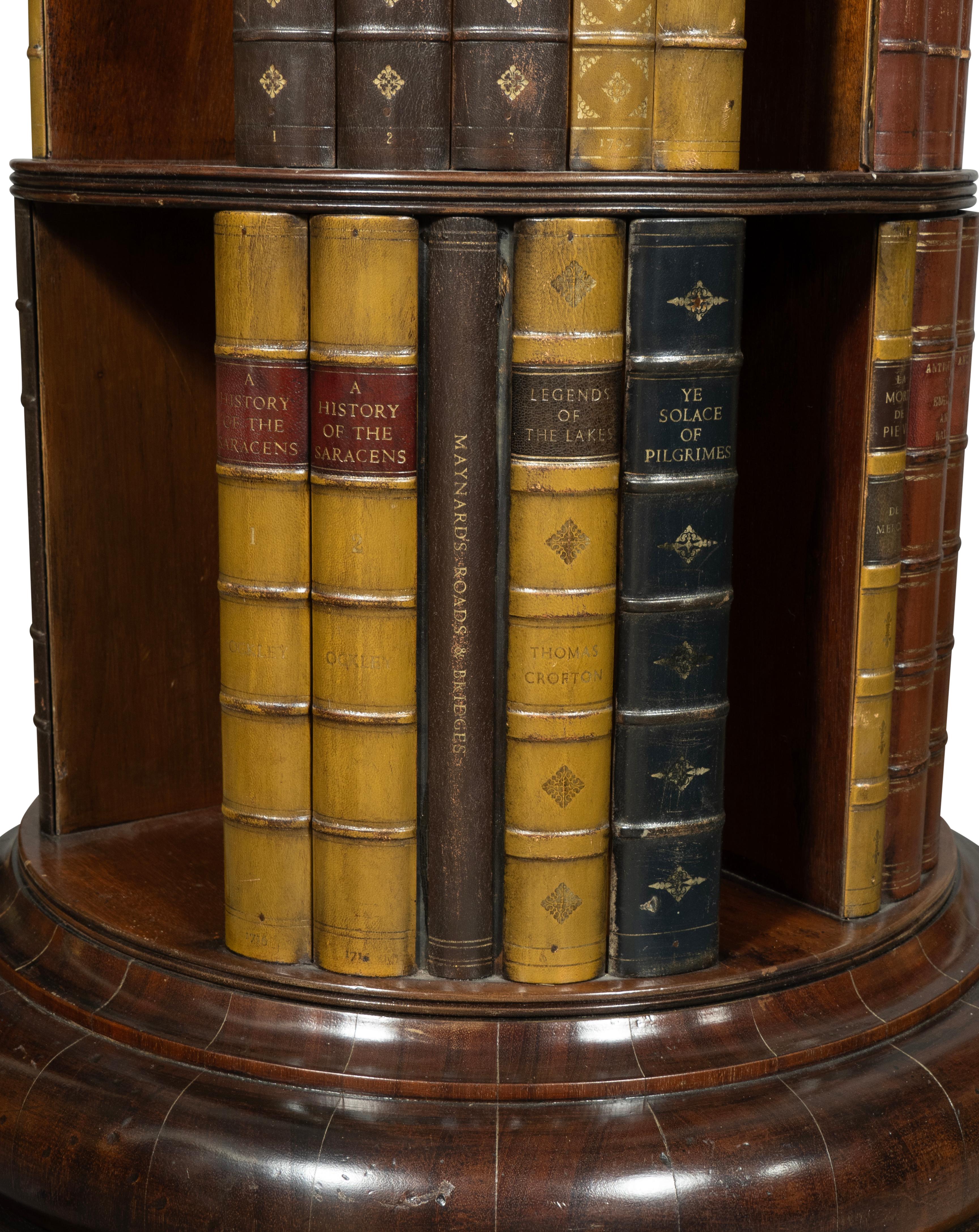 Libreria circolare vittoriana in mogano con rilegatura in pelle in vendita 2
