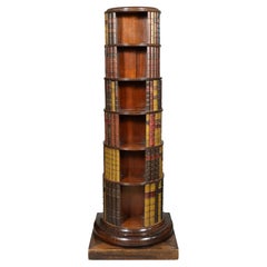Victorian Mahogany Circular Leather Bound Bookcase