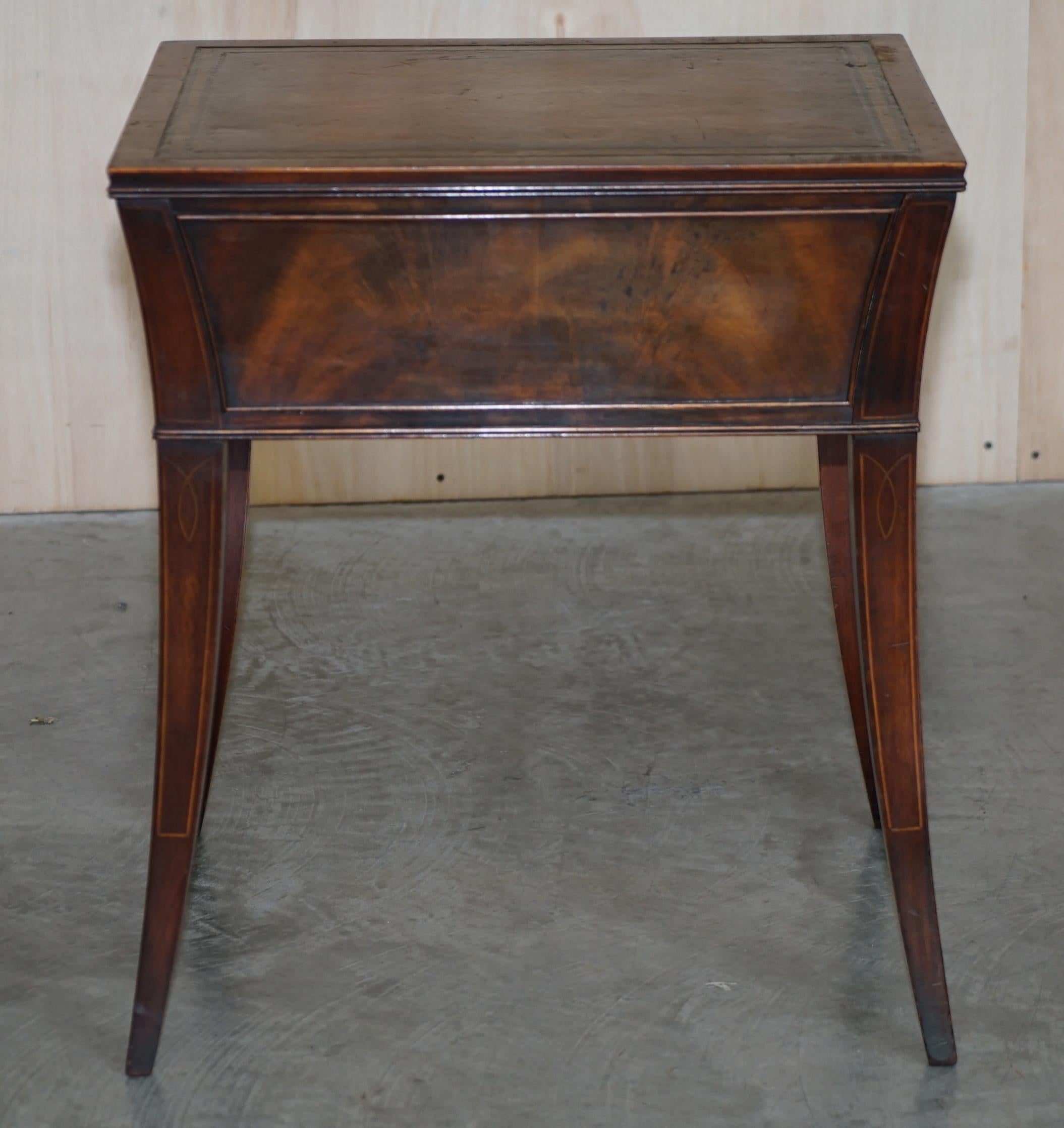 Victorian Hardwood Curved Single Drawer Side End Lamp Table Brown Leather Top For Sale 1
