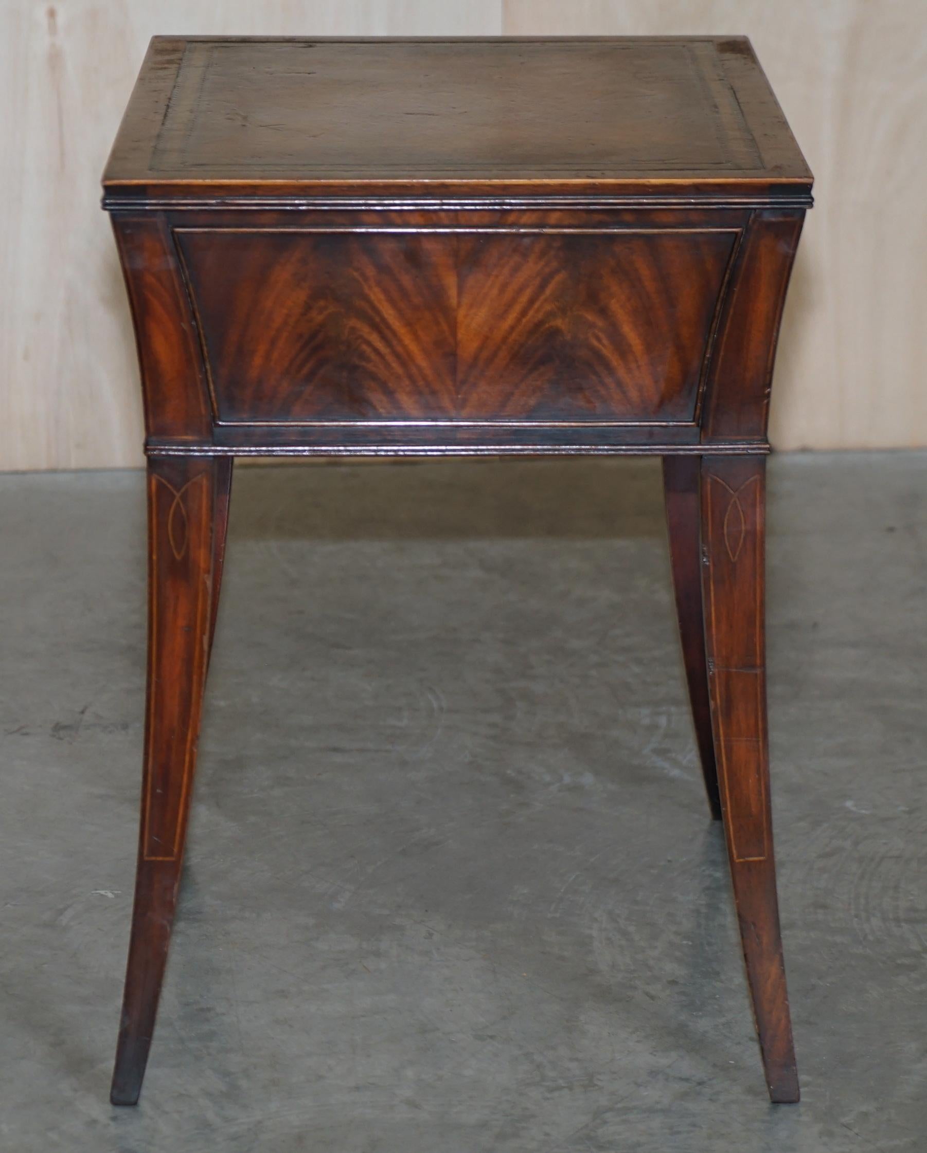 Victorian Hardwood Curved Single Drawer Side End Lamp Table Brown Leather Top For Sale 6